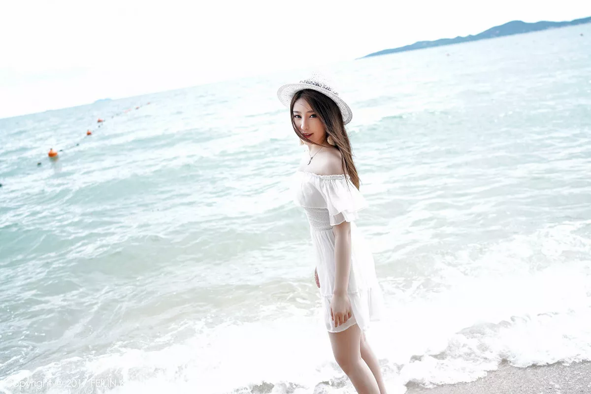 秀人集.com_[FeiLin嗲囡囡]Vol.104_嫩模芷儿Momoko海边清纯白色薄纱裙+全裸泡泡浴诱惑写真40P