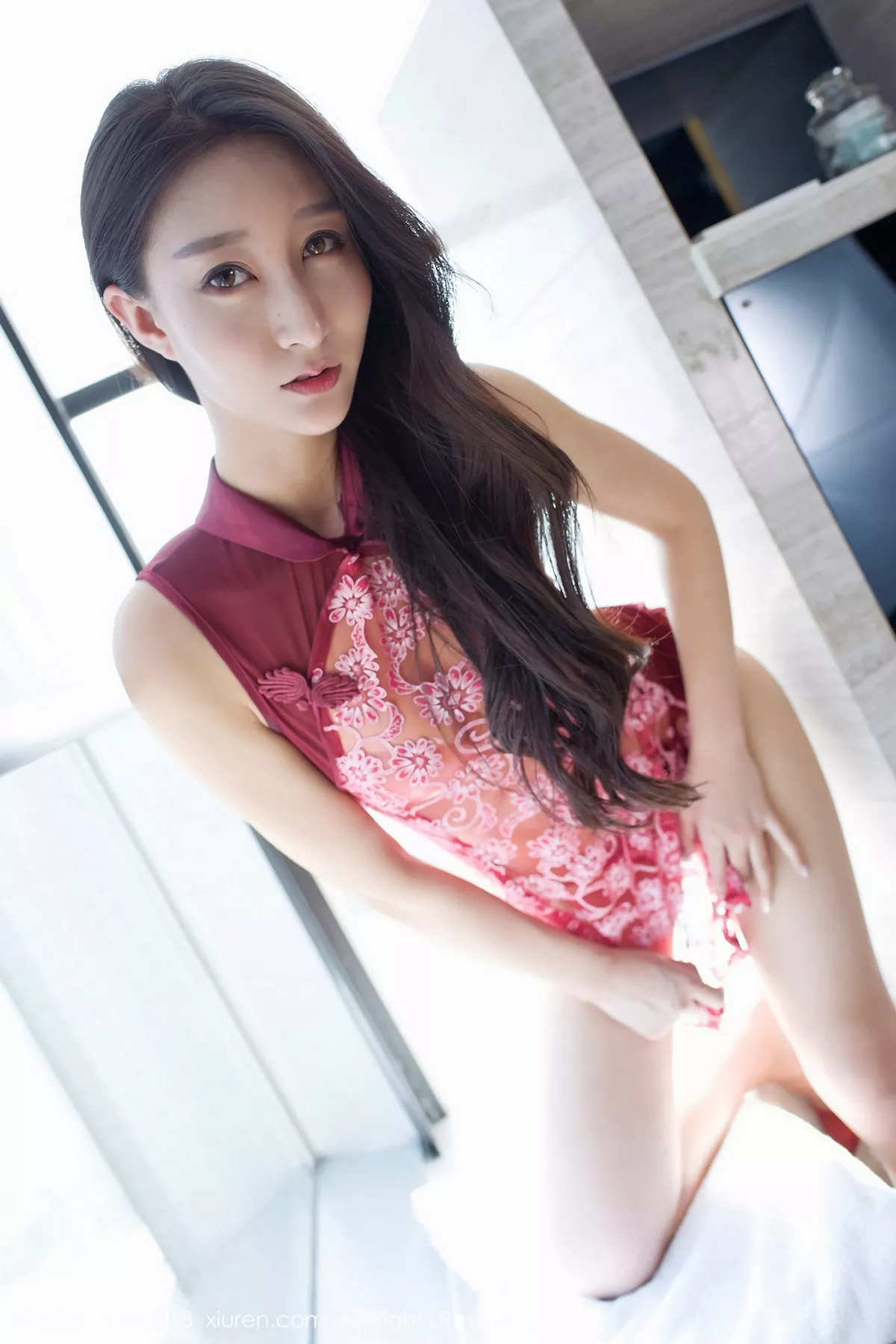 秀人集.com_[XiuRen秀人网]No.918_嫩模赵熙儿黑色蕾丝开胸连体衣+红色透视旗袍完美诱惑写真47P