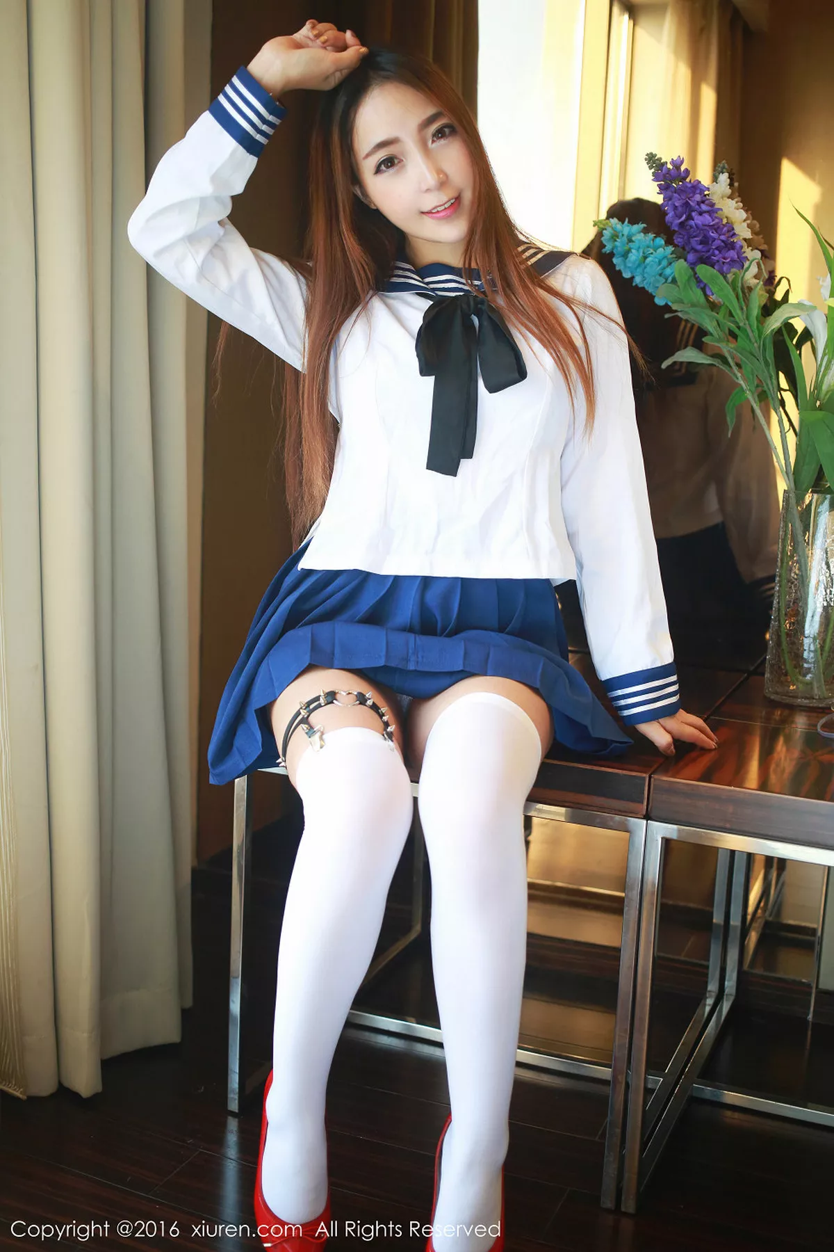 秀人集.com_[XiuRen秀人网]No.486_嫩模黄歆苑居家私房蓝白学生制服性感白丝诱惑写真46P