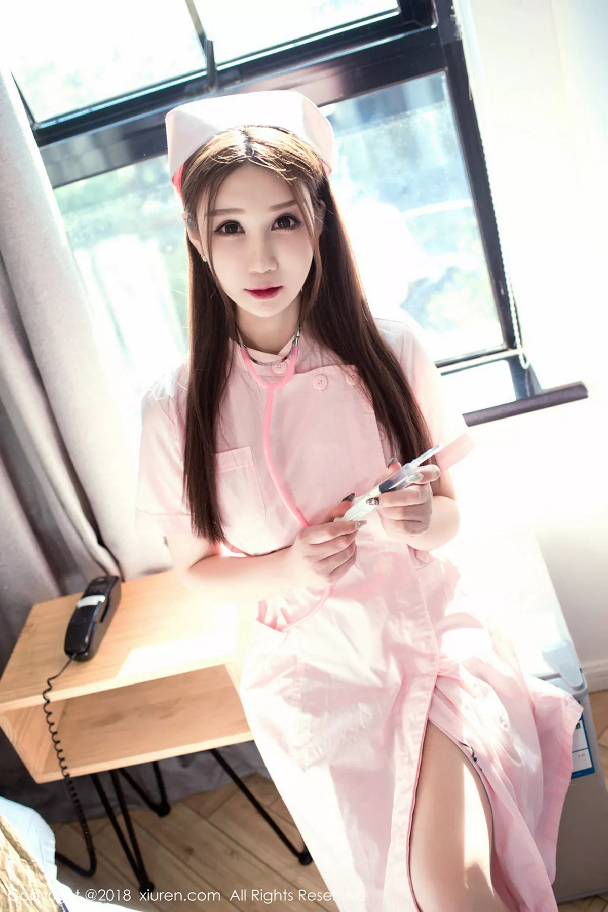 秀人集.com_[XiuRen秀人网]No.1245_女神李宓儿私房粉色护士服+黑色绑带内衣惹火诱惑写真46P