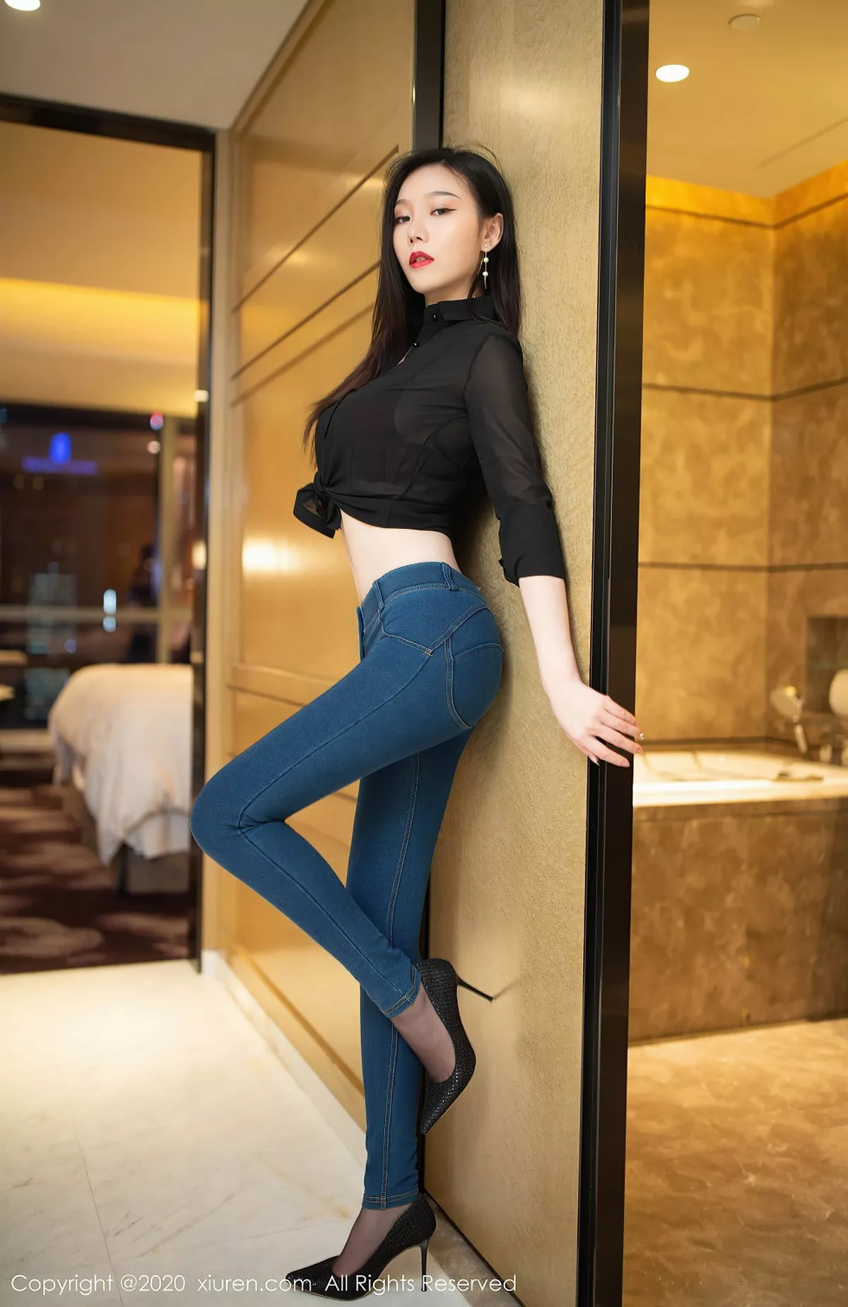 秀人集.com_[XiuRen秀人网]No.2540_嫩模安然Maleah牛仔裤主题半脱露猩红蕾丝内衣惹火诱惑写真59P