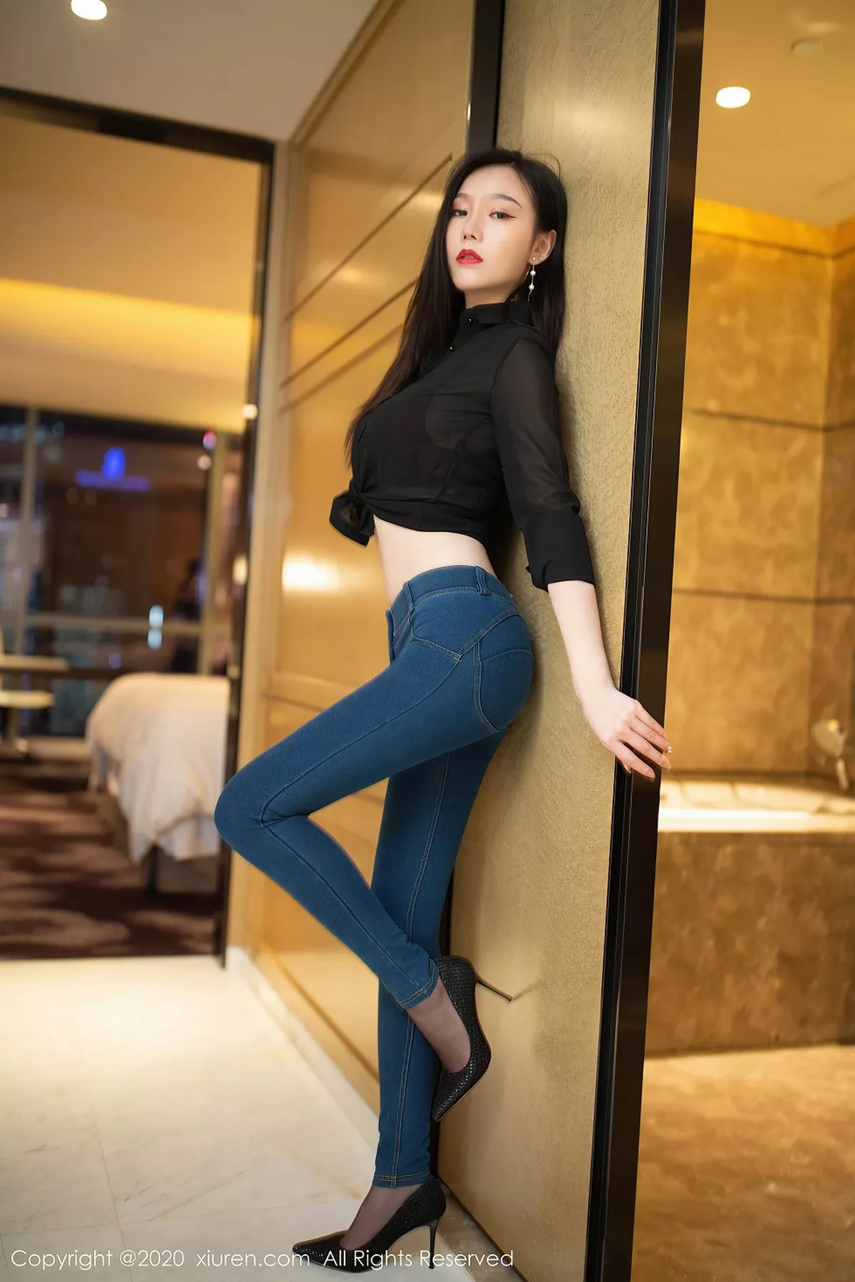 秀人集.com_[XiuRen秀人网]No.2540_嫩模安然Maleah牛仔裤主题半脱露猩红蕾丝内衣惹火诱惑写真59P