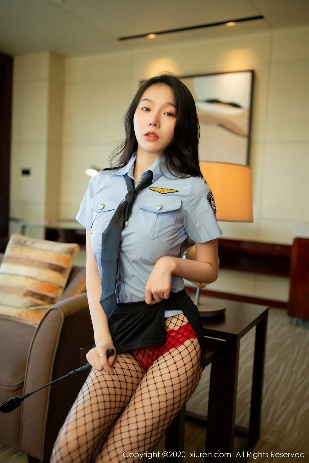 秀人集.com_[XiuRen秀人网]No.2670_嫩模安然Maleah警花主题半脱露猩红镂空内衣黑丝网袜极致诱惑写真67P