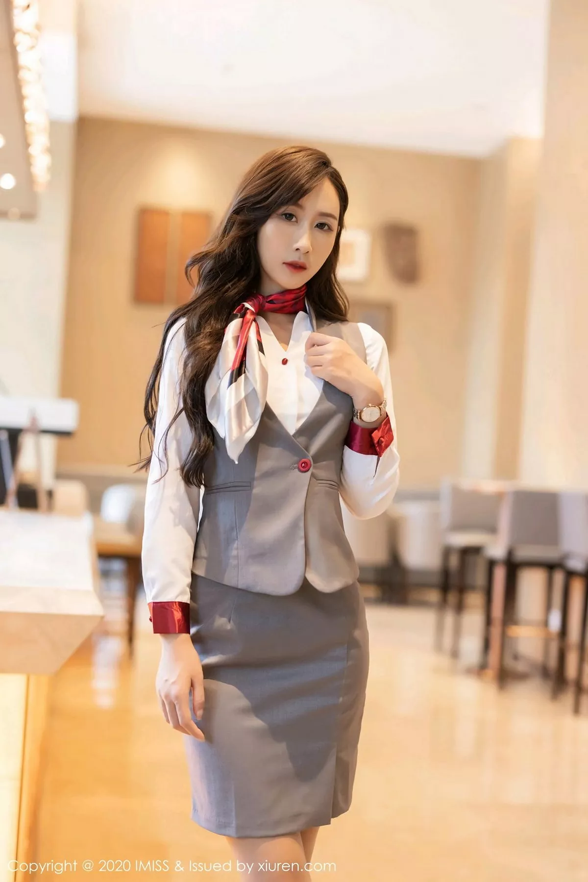 秀人集.com_[IMISS爱蜜社]Vol.524_新人模特萌白酱空姐制服主题私房半脱露开档灰丝裤袜诱惑写真60P