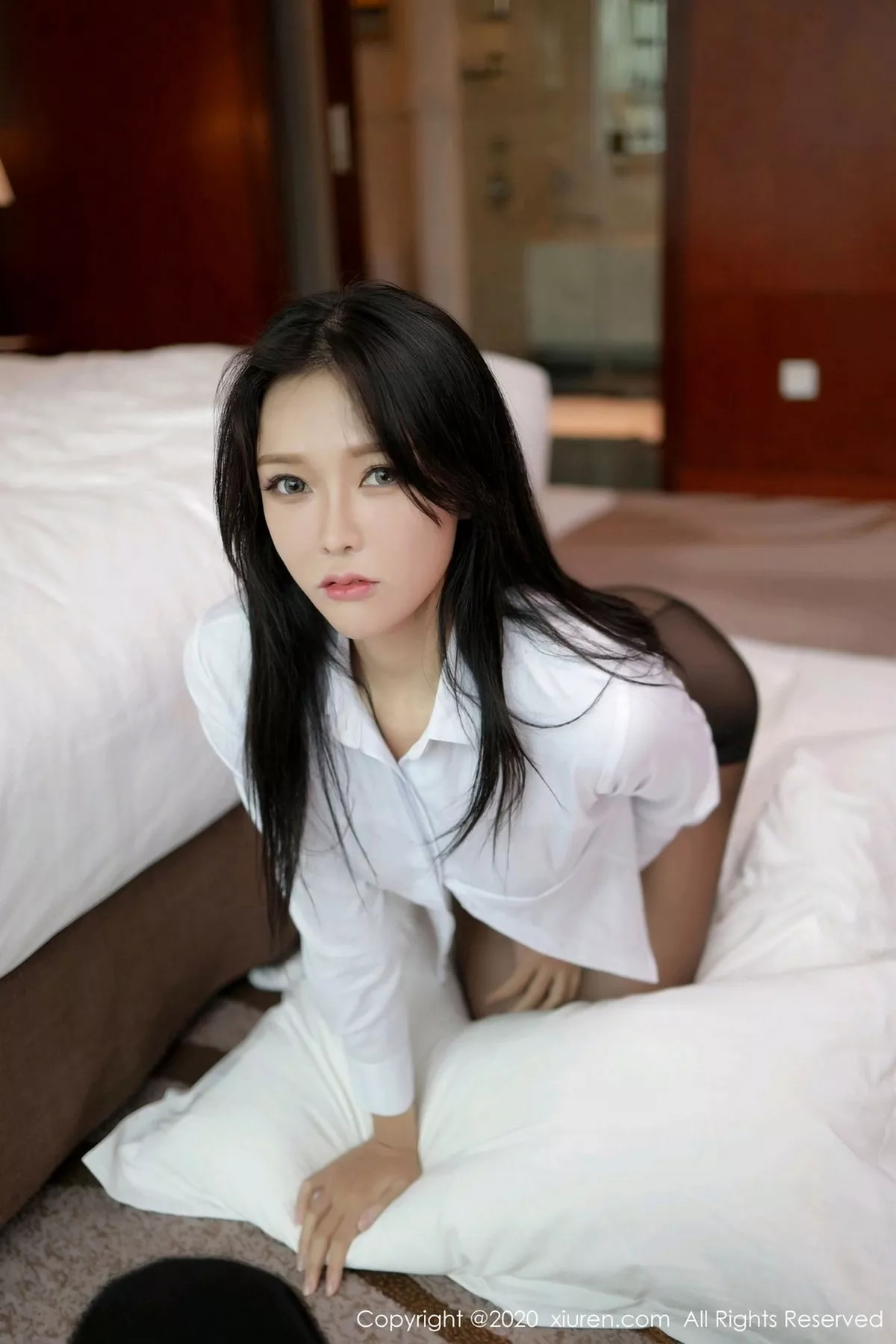 秀人集.com_[MFStar模范学院]Vol.428_嫩模娜比经典白衬衫主题性感黑色内衣秀豪乳翘臀诱惑写真46P