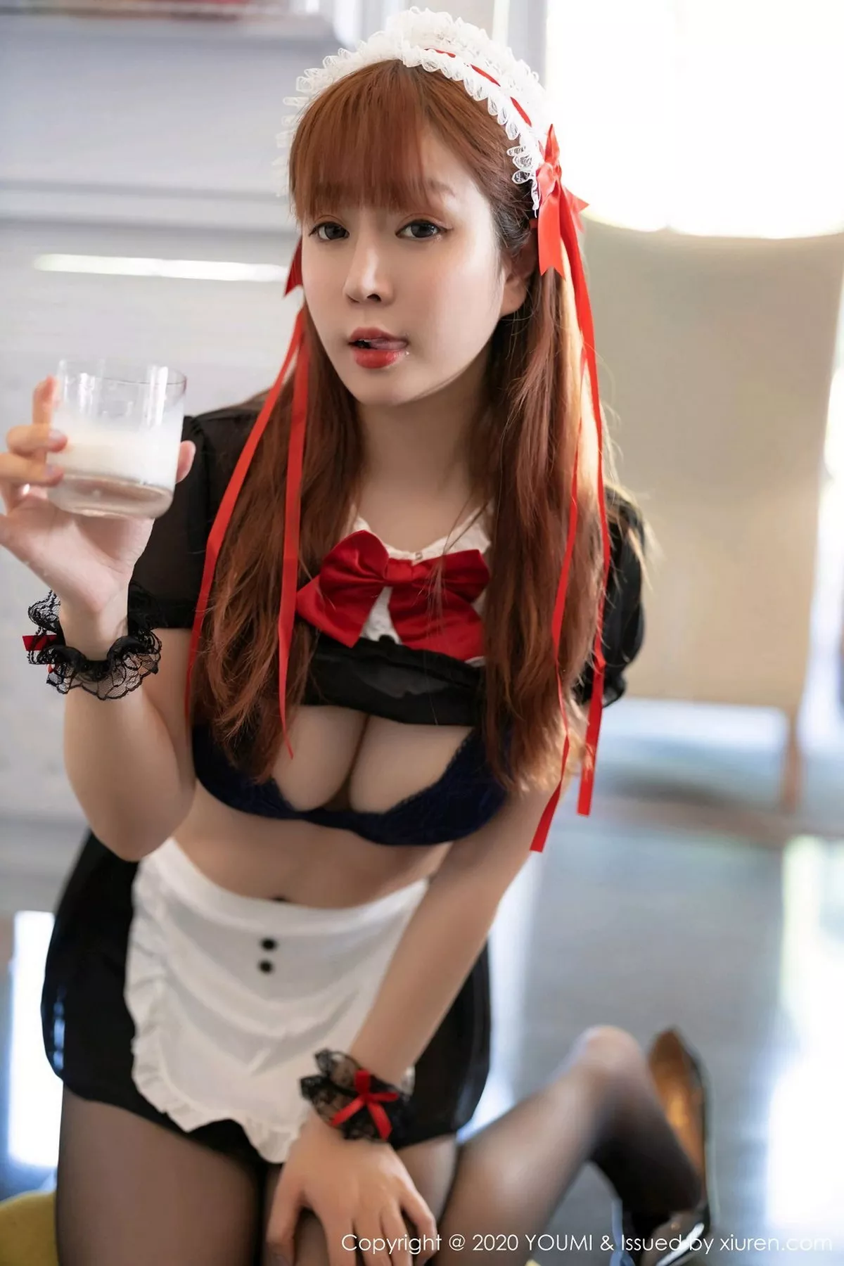 秀人集.com_[YouMi尤蜜荟]Vol.581_女神王雨纯三亚旅拍黑色女仆装配黑丝裤袜半脱撩人诱惑写真54P