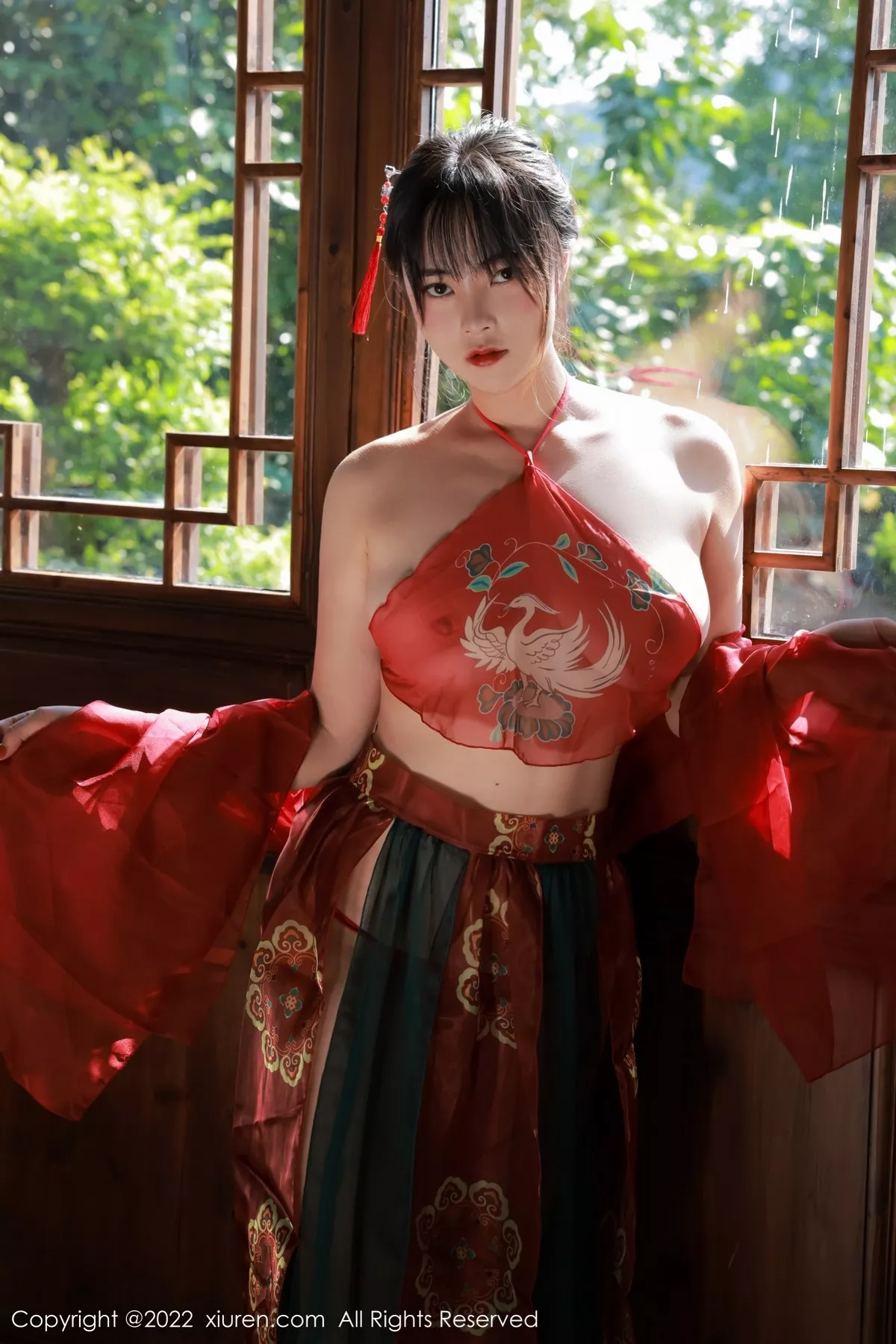秀人集.com_[XiuRen秀人网]No.5222_模特奈沐子澳门旅拍室内场景红色轻透古装肚兜配丁字裤诱惑写真47P