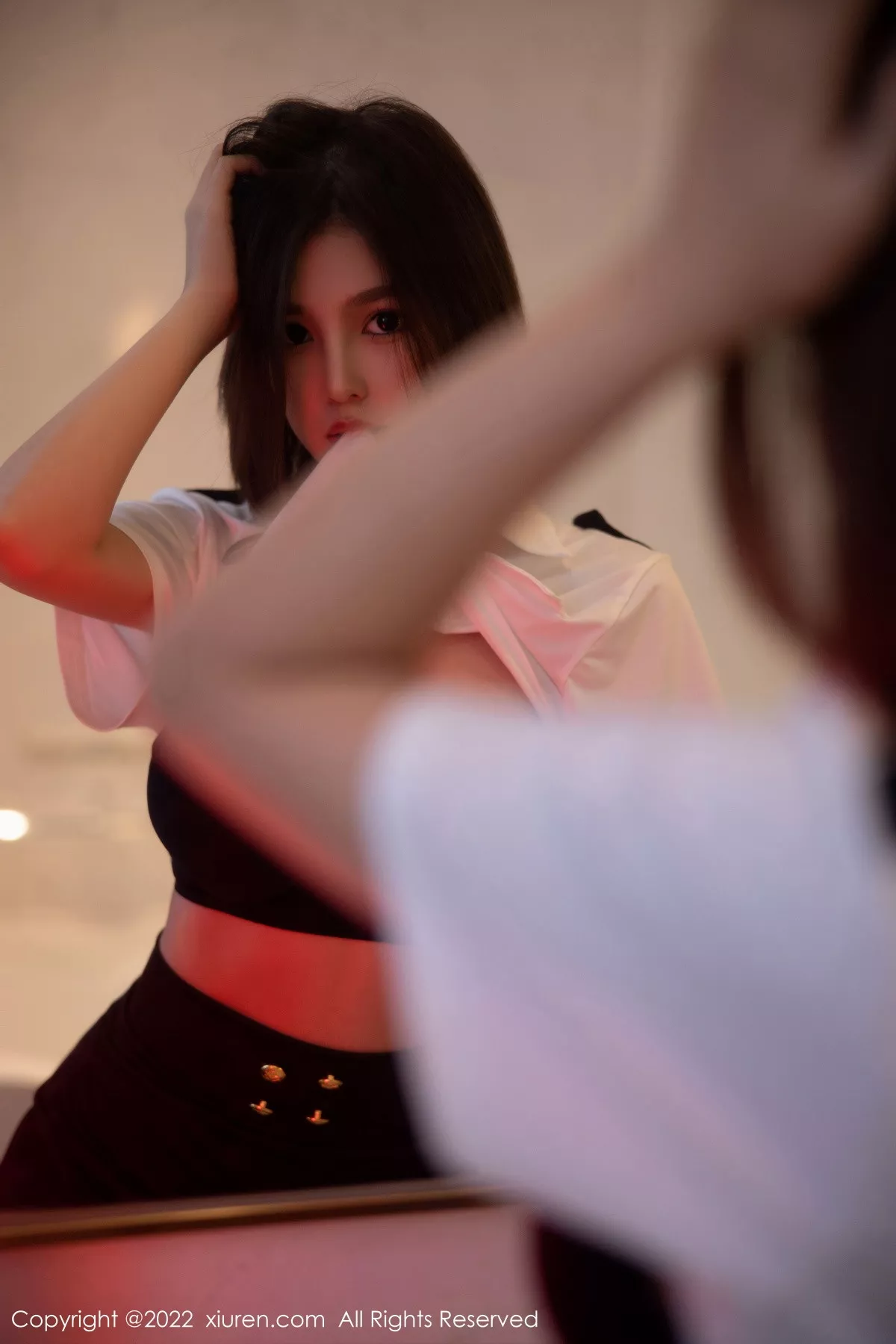 秀人集.com_[XiuRen秀人网]No.5815_模特美羊羊性感制服主题白色上衣配黑短裙露黑色内衣诱惑写真79P