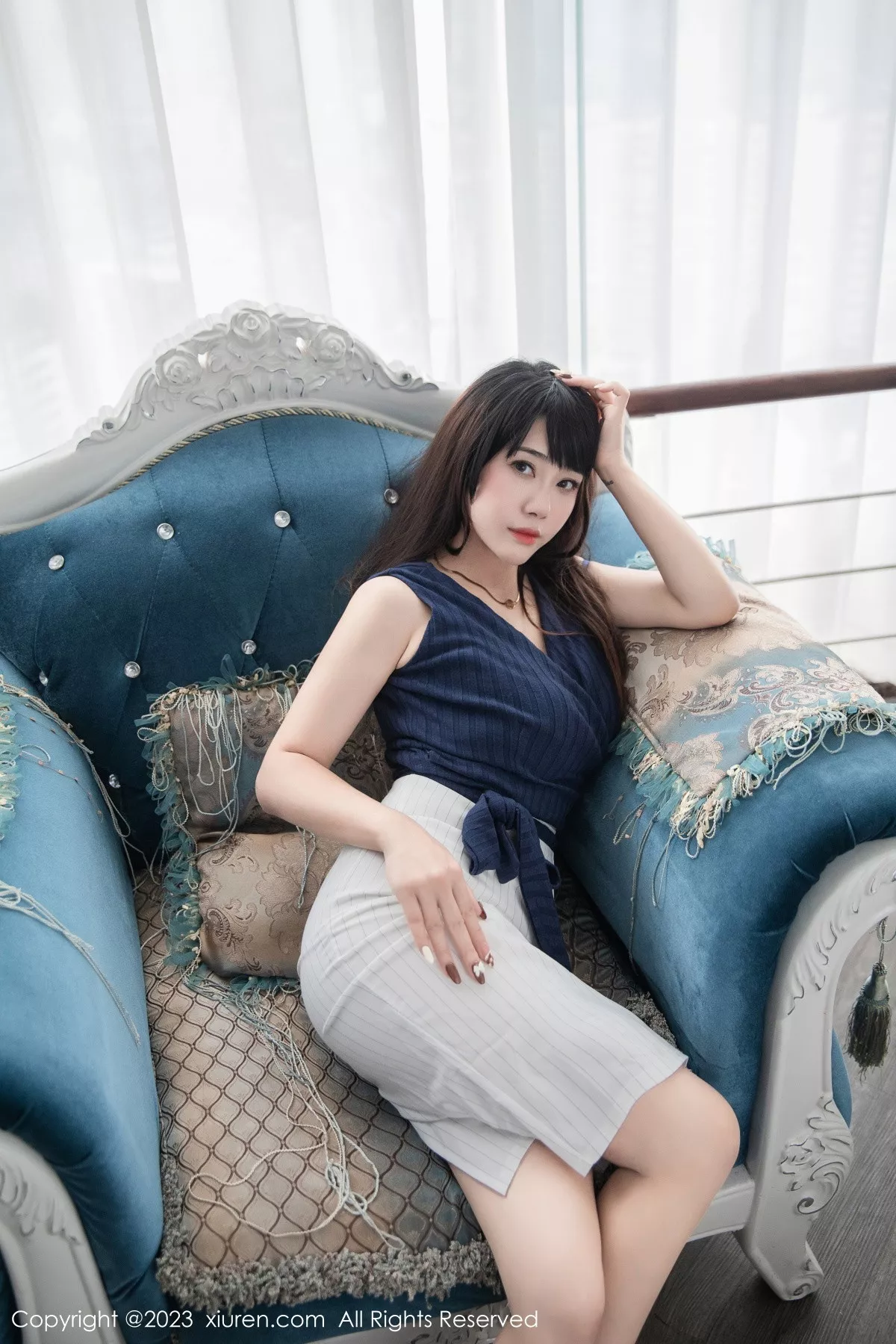秀人集.com_[XiuRen秀人网]No.6272_模特严利娅Yuliya蓝色上衣配白短裙露蓝色内衣超薄肉丝诱惑写真63P