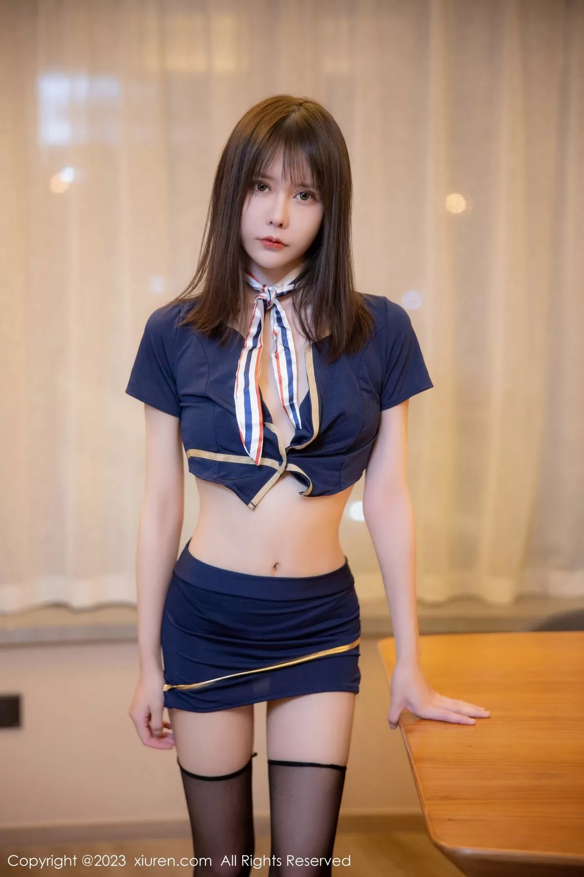 秀人集.com_[XiuRen秀人网]No.6354_模特甜佳佳性感蓝色短款制服配超薄黑丝秀曼妙身姿迷人诱惑写真63P