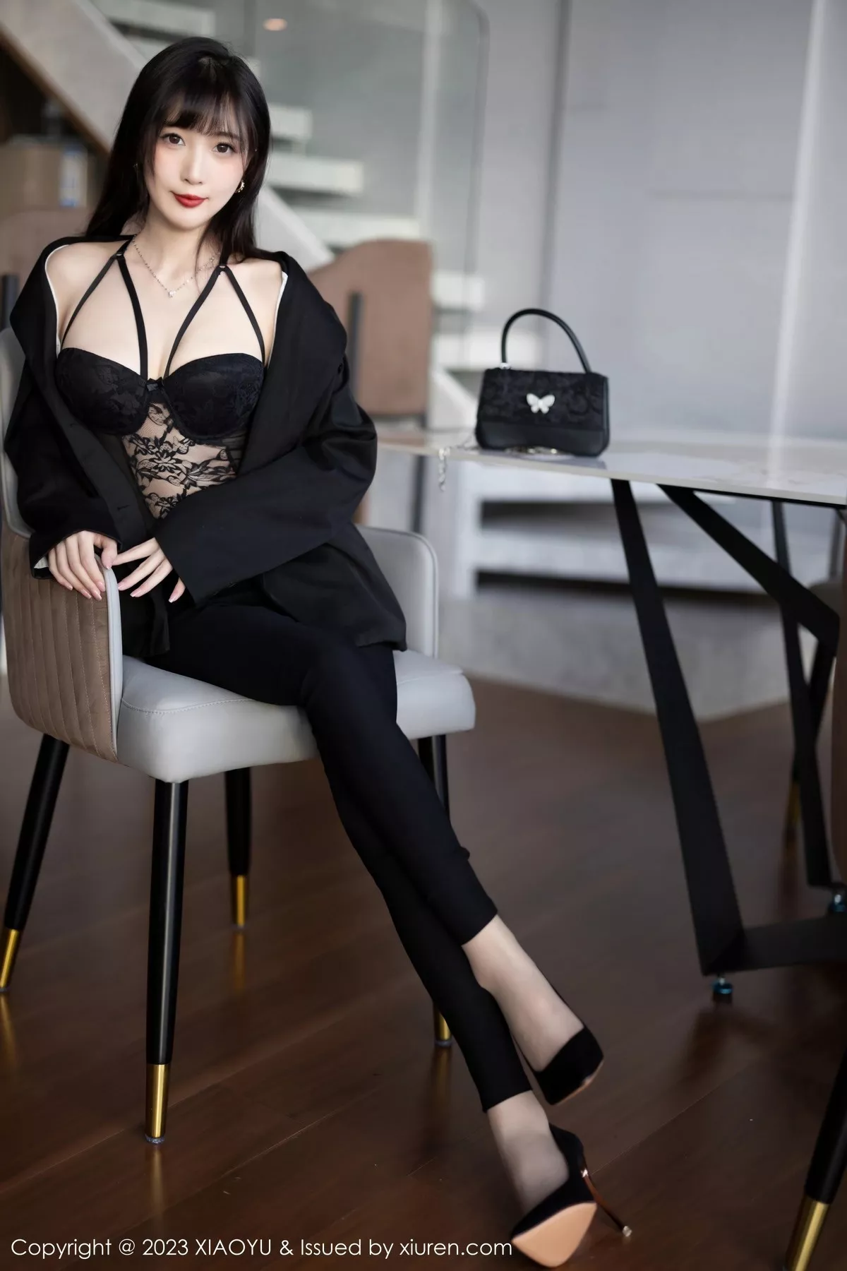 秀人集.com_[XiaoYu画语界]Vol.981_模特林星阑性感黑色连体蕾丝内衣配原色丝袜秀曼妙身姿诱惑写真87P