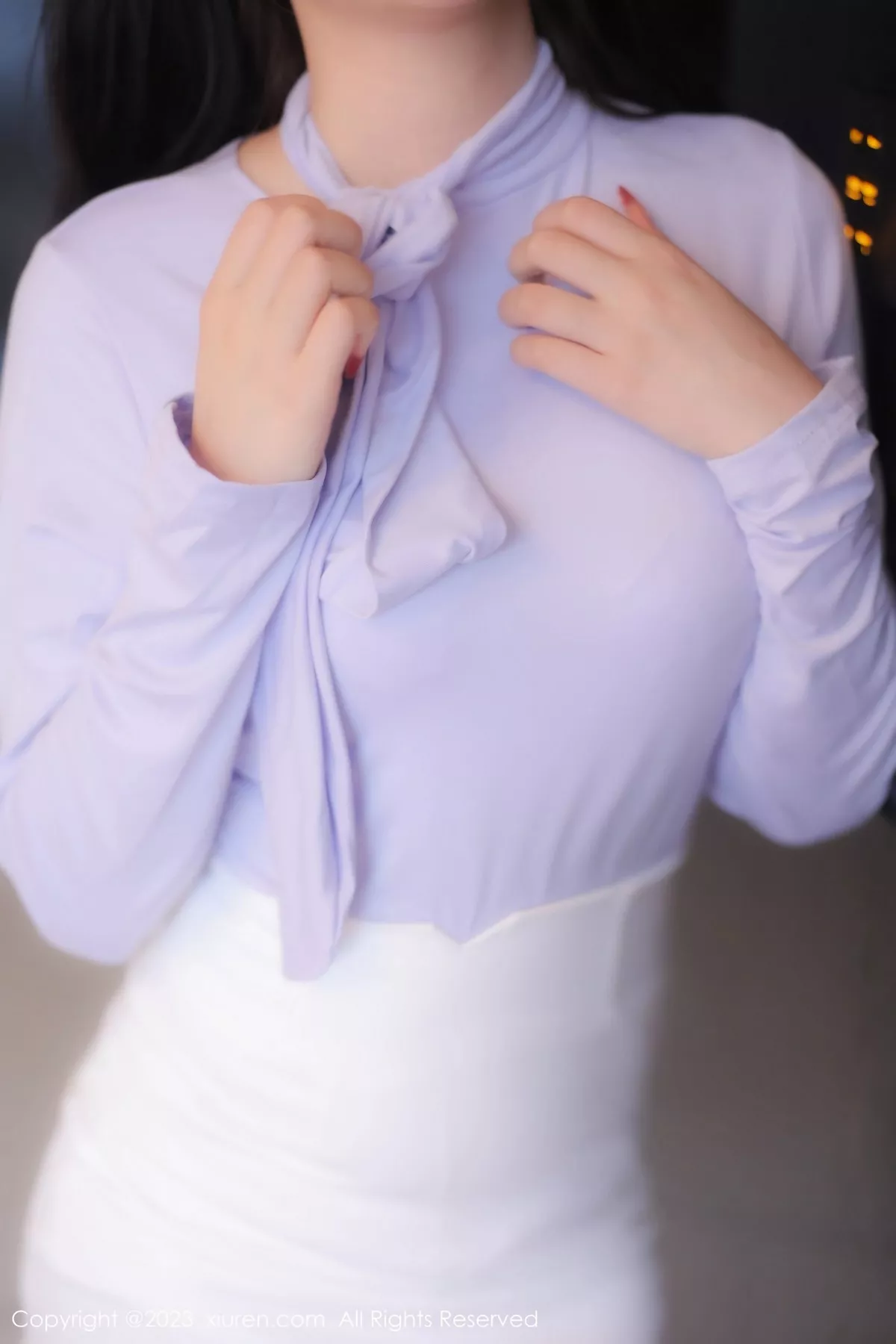 秀人集.com_[XiuRen秀人网]No.6389_模特江真真浅紫上衣配白短裙露性感白色蕾丝内衣完美诱惑写真100P