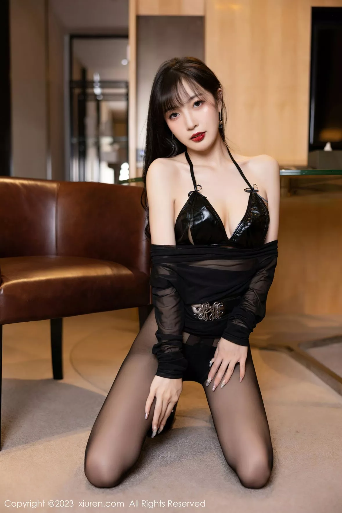 秀人集.com_[XiuRen秀人网]No.6307_模特林星阑脱轻透网纱连衣裙露性感黑色皮质内衣迷人诱惑写真80P