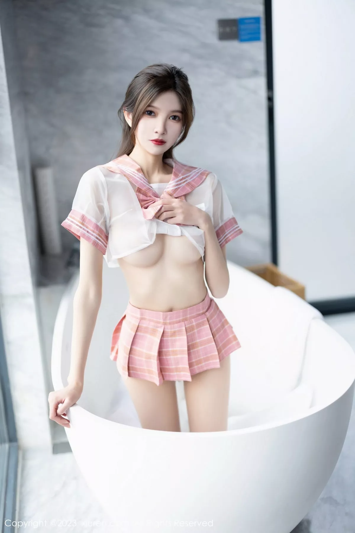 秀人集.com_[XiuRen秀人网]No.6517_模特程程程粉色轻透薄纱短裙套装露性感内衣配超薄肉丝诱惑写真71P