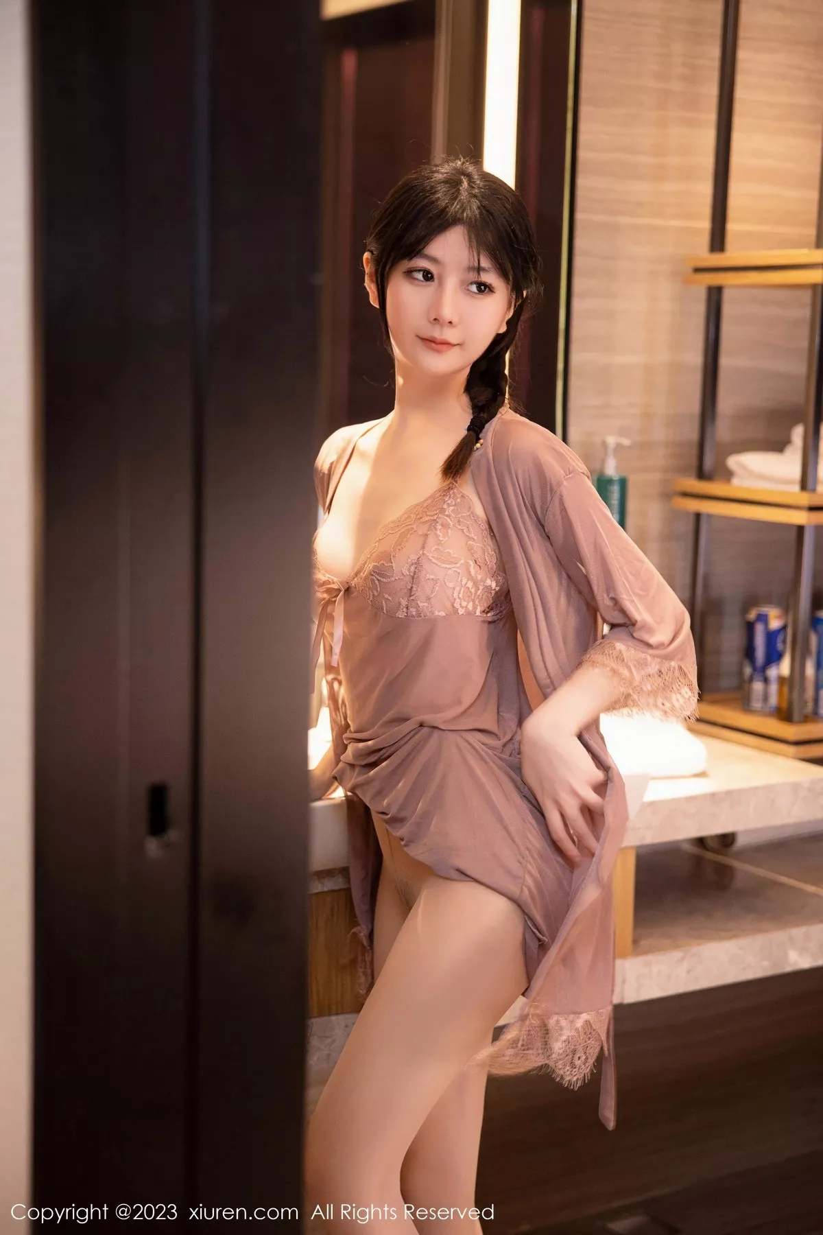 秀人集.com_[XiuRen秀人网]No.6558_模特谢小蒽私房浴室红灰色轻透薄纱睡裙配超薄肉丝湿身诱惑写真79P
