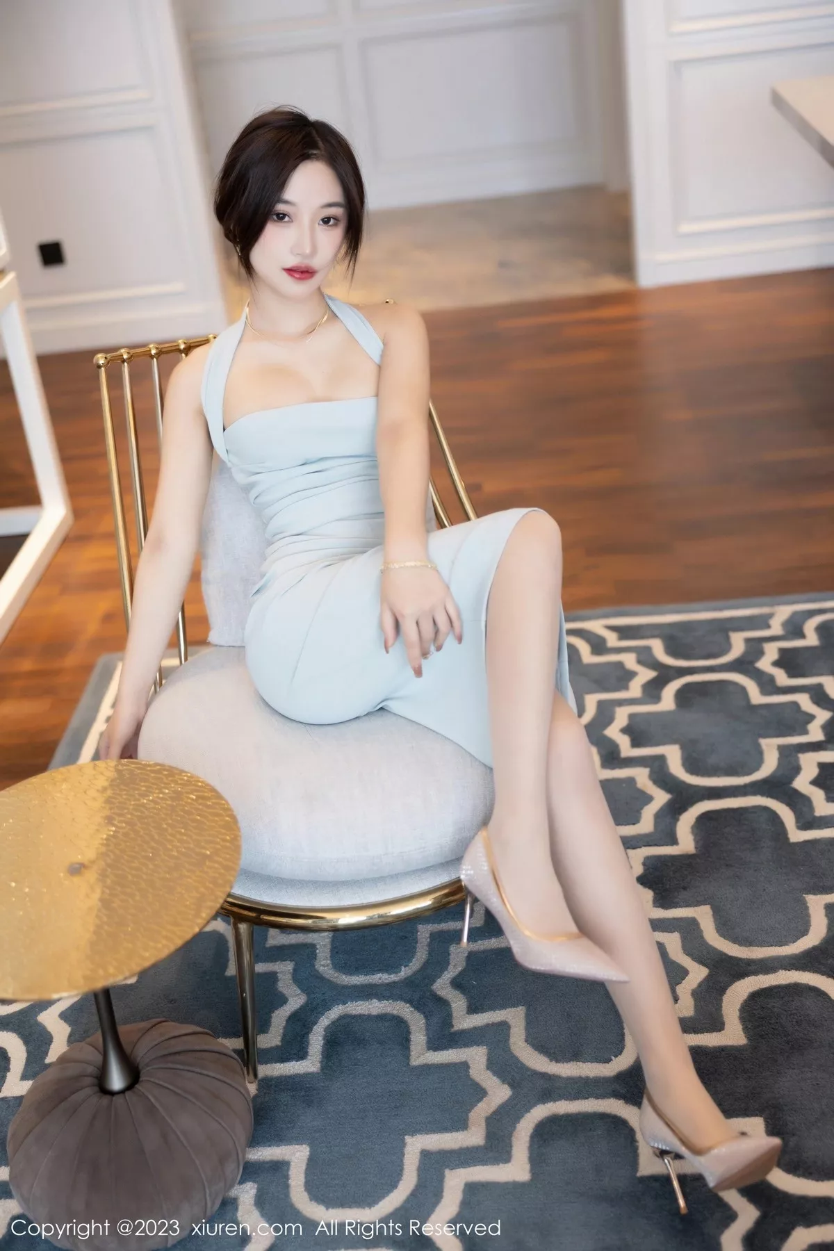 秀人集.com_[XiuRen秀人网]No.6642_模特妙可可Cheese性感淡蓝连身裙配超薄无内肉丝惹火诱惑写真86P