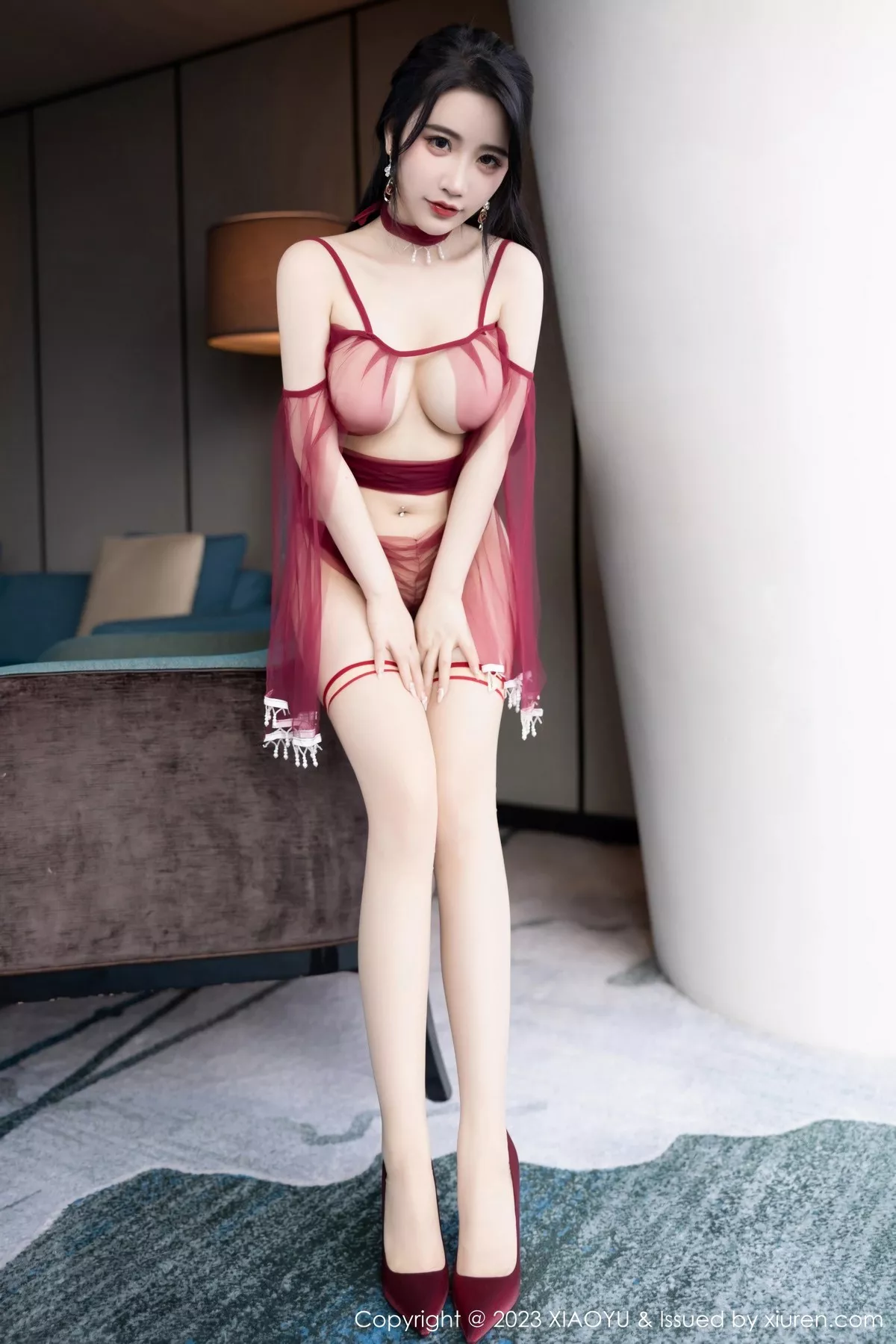 秀人集.com_[XiaoYu画语界]Vol.1010_女神Cherry樱桃酱性感红色飘纱情趣服秀火辣身材极致诱惑写真75P