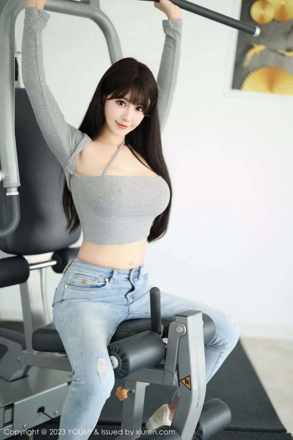 秀人集.com_[YouMi尤蜜荟]Vol.946_女神朱可儿Flora半脱牛仔裤露粉色圆点丝袜秀丰满身材诱惑写真92P