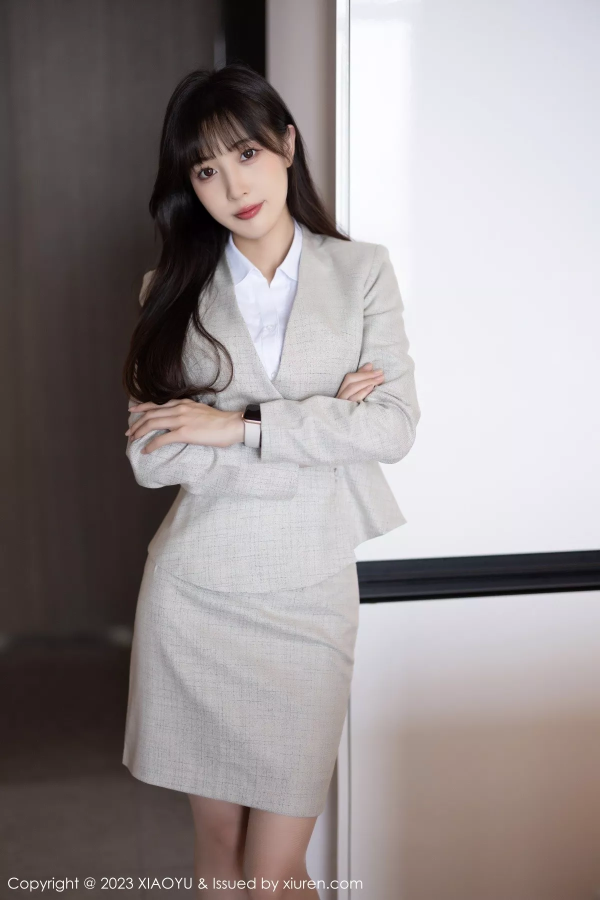 秀人集.com_[XiaoYu画语界]Vol.1034_模特林星阑半脱Ol职业装露性感墨绿色内衣配原色丝袜诱惑写真87P