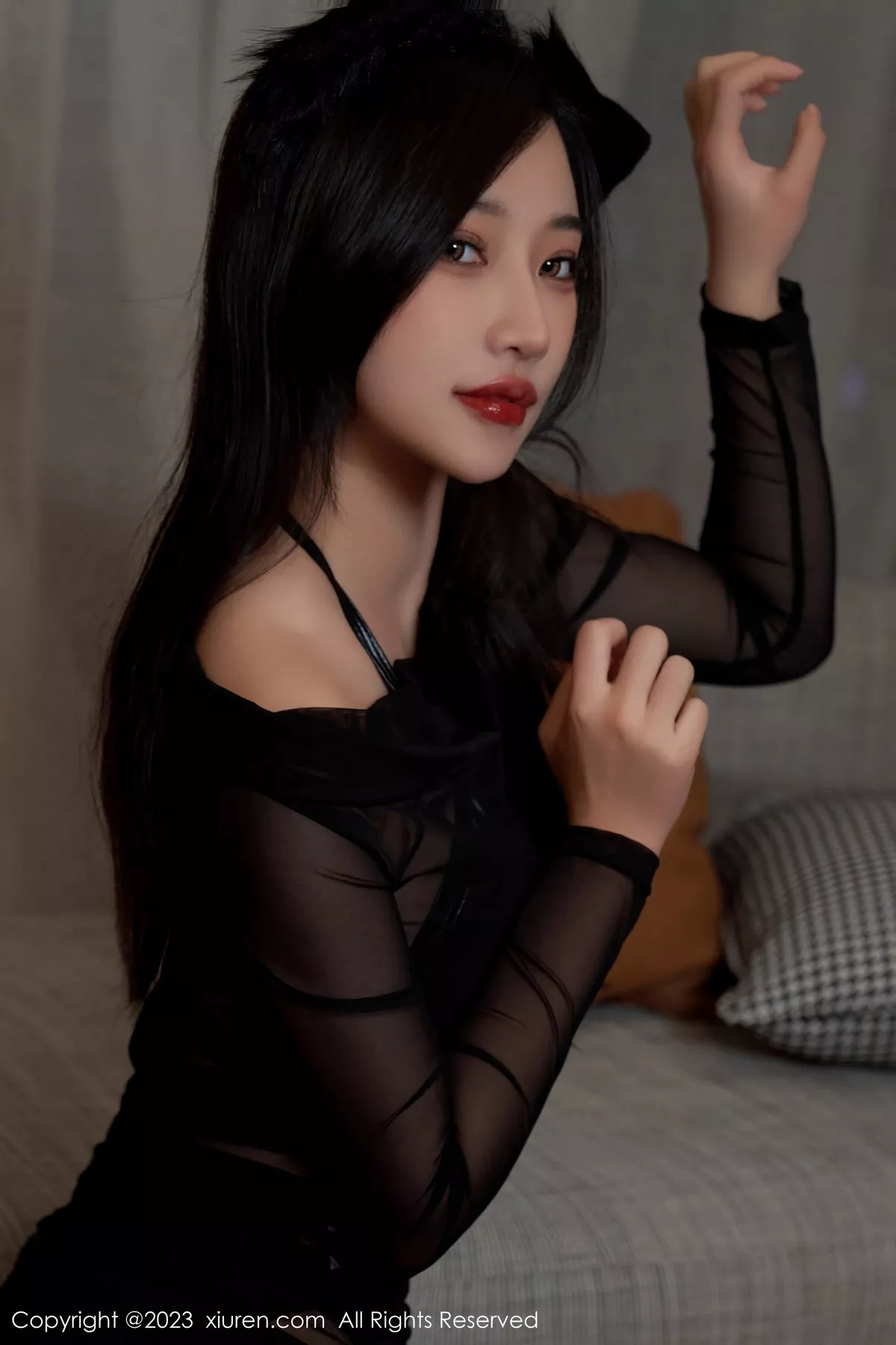 秀人集.com_[XiuRen秀人网]No.6826_模特妙可可Cheese黑色薄纱轻透连衣裙露蕾丝内衣完美诱惑写真90P