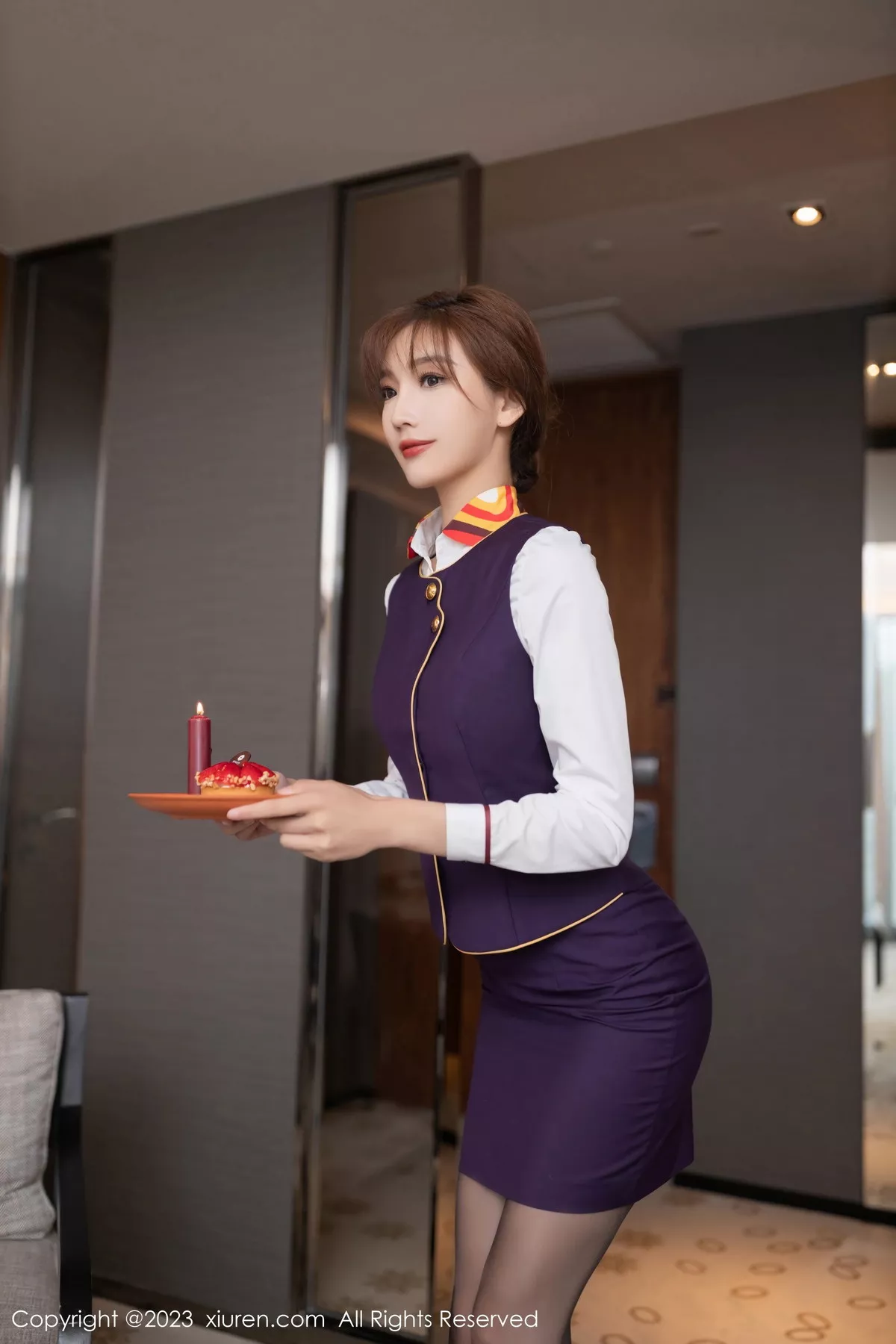 秀人集.com_[XiuRen秀人网]No.7248_模特陆萱萱性感紫色空姐制服露红色薄纱内衣秀惹火身材诱惑写真79P