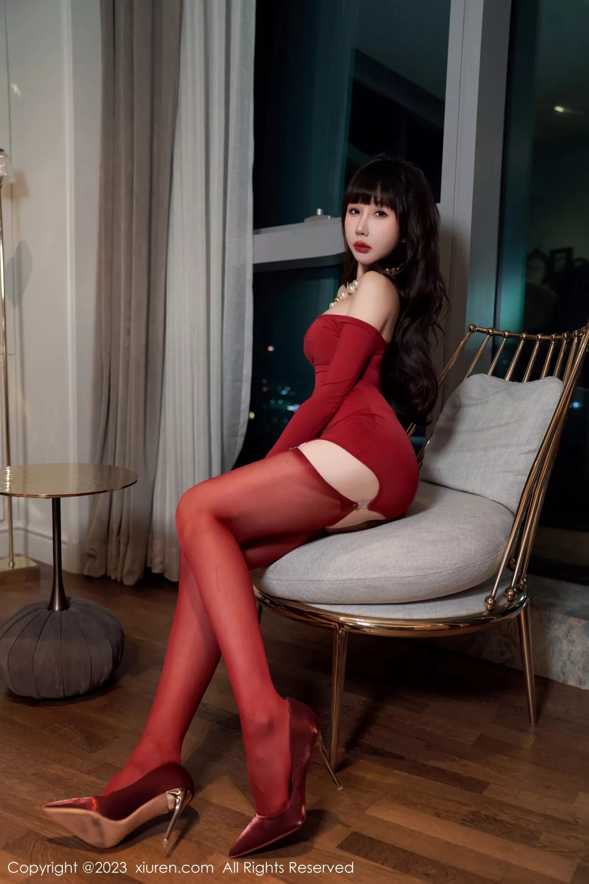 秀人集.com_[XiuRen秀人网]No.7125_模特波巧酱脱红色连衣裙露性感红色蕾丝内衣配红丝袜诱惑写真95P