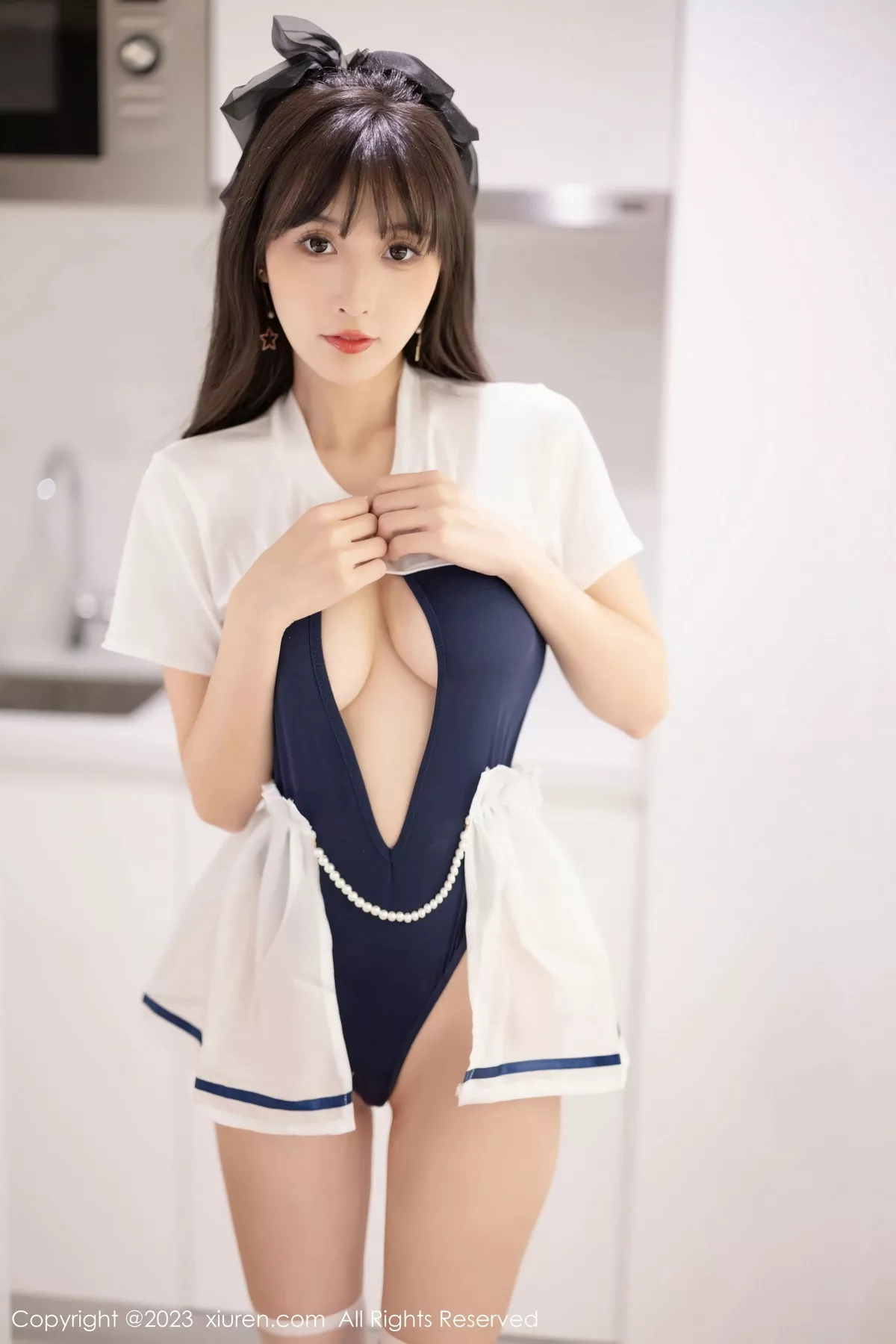 秀人集.com_[XiuRen秀人网]No.7468_模特林星阑蓝白色连衣短裙+黑色薄纱连体衣秀苗条身姿诱惑写真85P