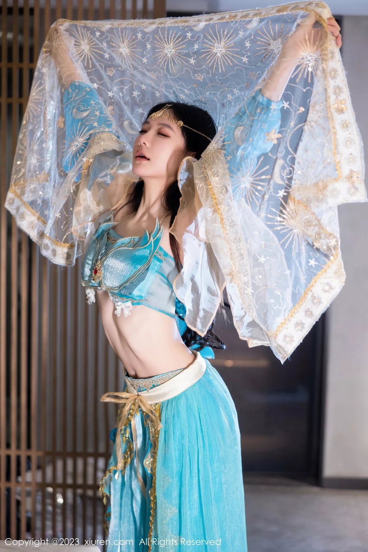 秀人集.com_[XiuRen秀人网]No.7469_模特幼幼性感蓝色西域舞娘短裙露黑色内裤秀白嫩美腿诱惑写真82P