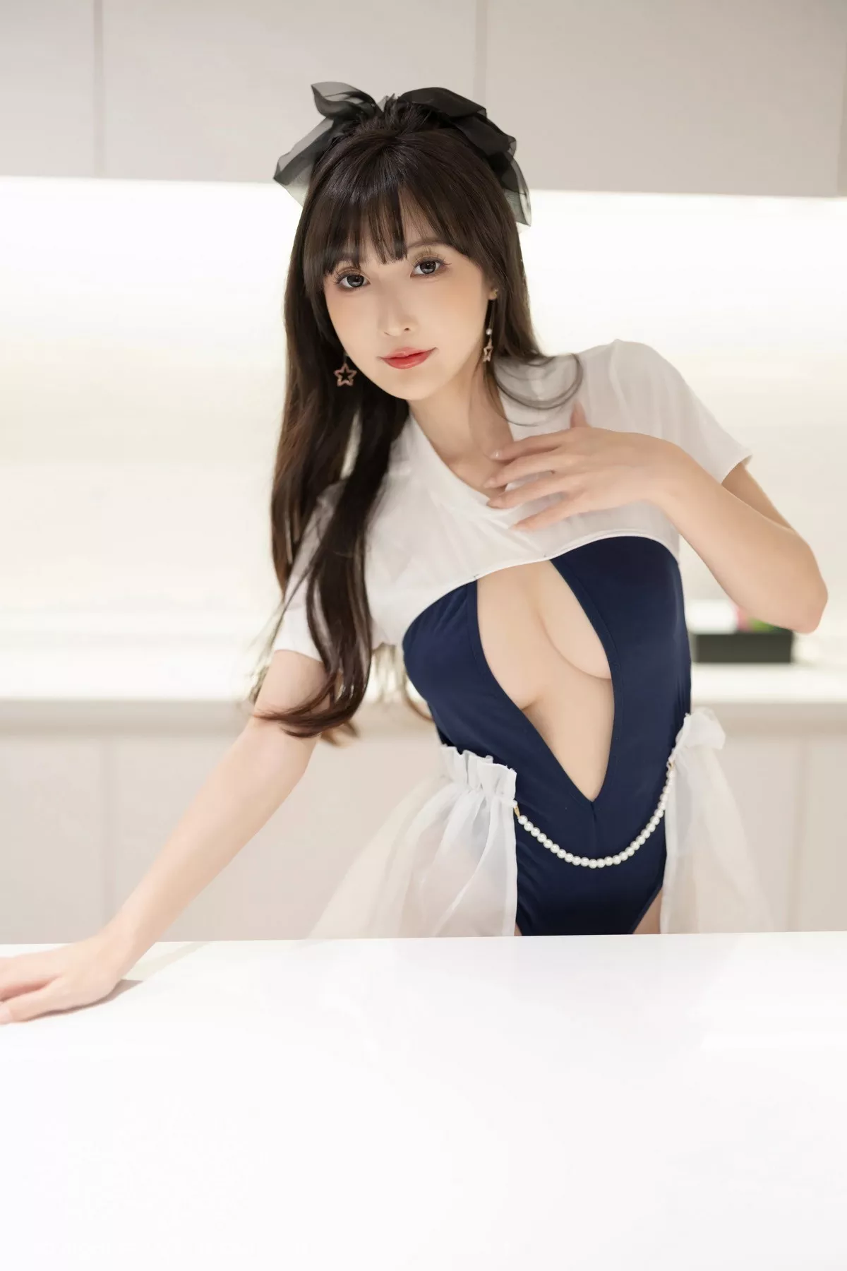 秀人集.com_[XiuRen秀人网]No.7468_模特林星阑蓝白色连衣短裙+黑色薄纱连体衣秀苗条身姿诱惑写真85P