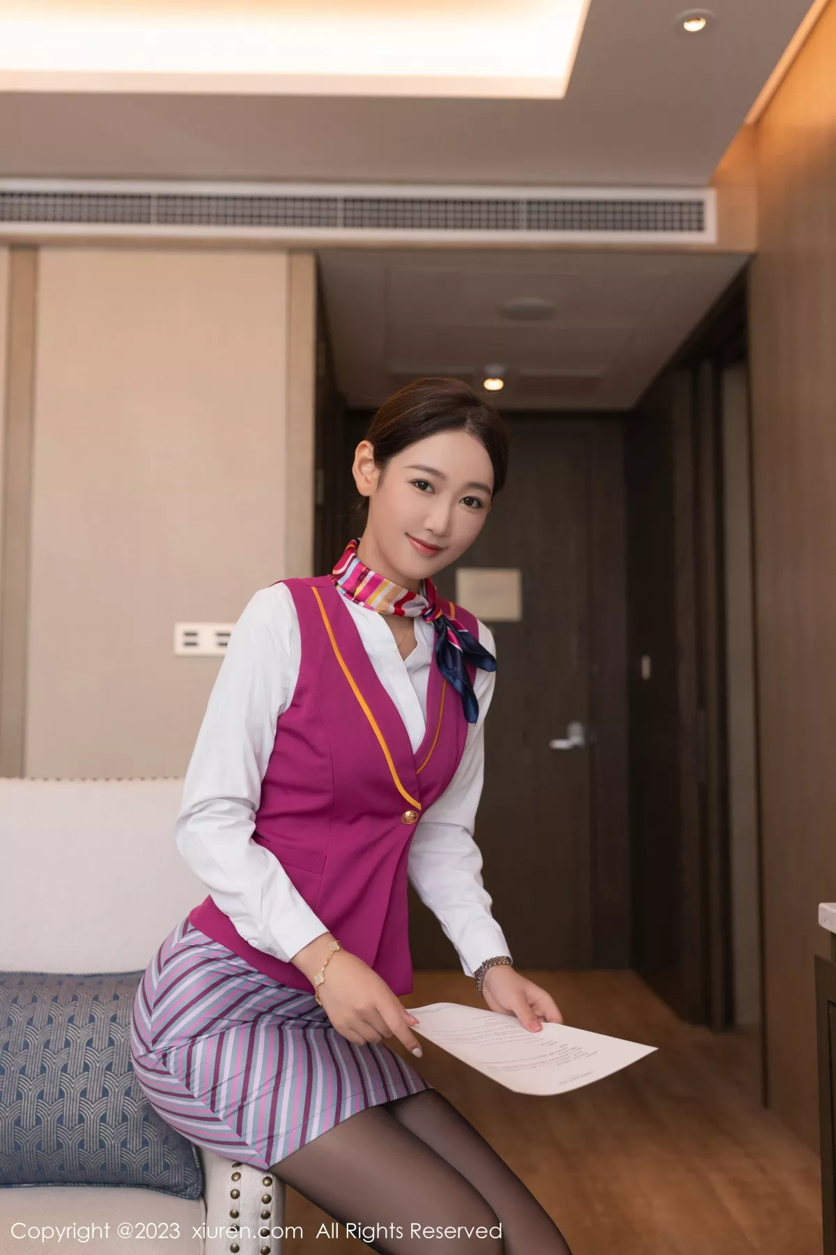 秀人集.com_[XiuRen秀人网]No.7405_模特唐安琪空姐制服露粉色内衣配超薄黑丝秀曼妙身姿诱惑写真77P