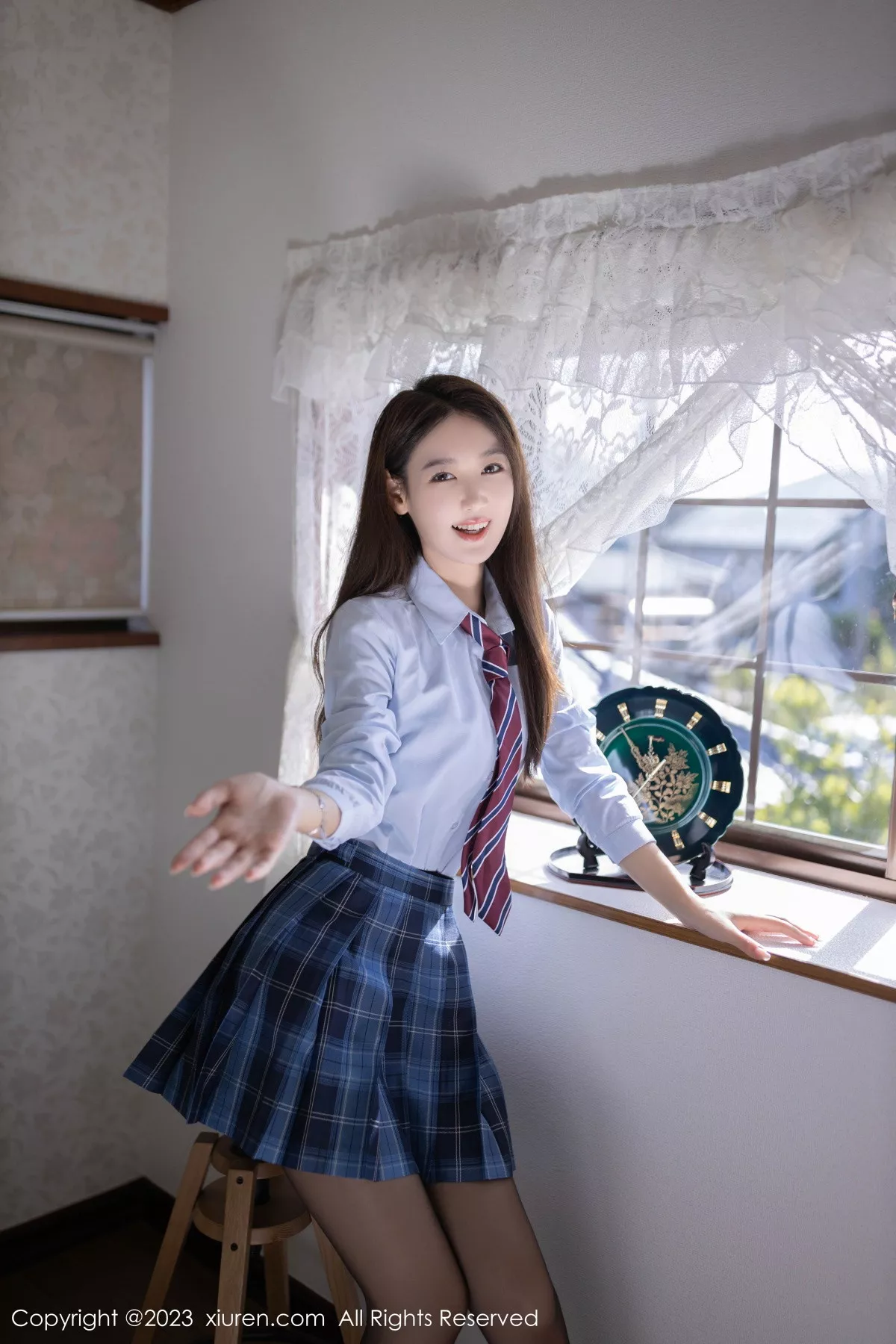 秀人集.com_[XiuRen秀人网]No.7585_模特唐安琪性感白T配格子裙露紫色蕾丝内衣秀完美身材诱惑写真78P