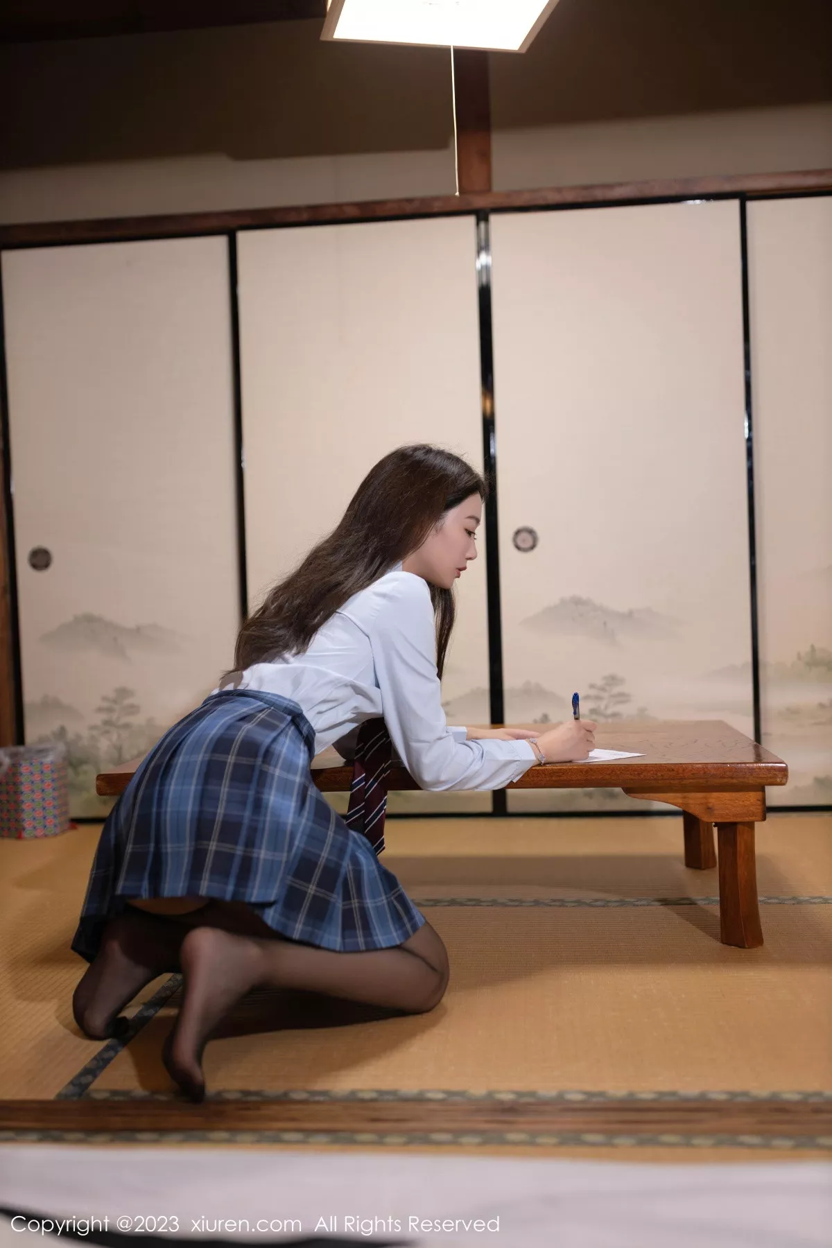 秀人集.com_[XiuRen秀人网]No.7585_模特唐安琪性感白T配格子裙露紫色蕾丝内衣秀完美身材诱惑写真78P