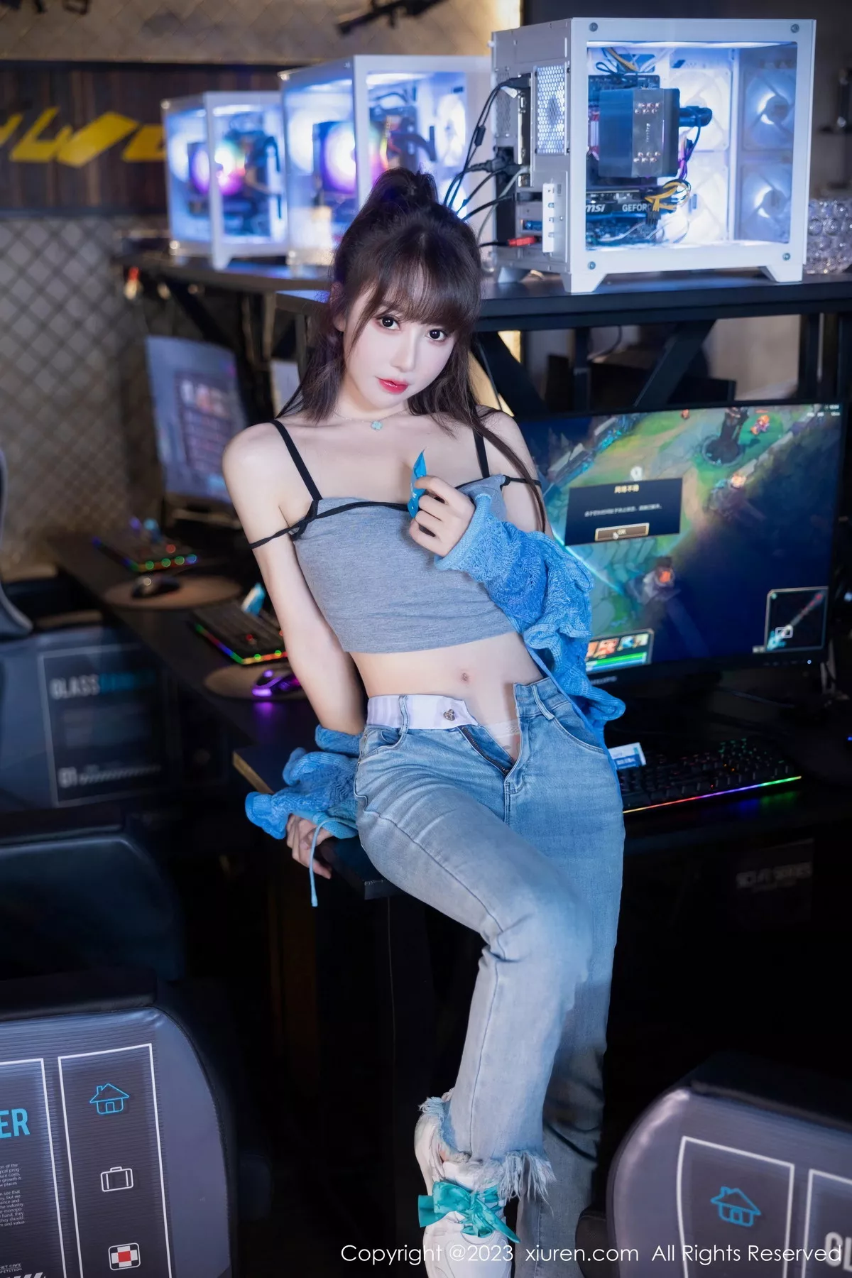 秀人集.com_[XiuRen秀人网]No.7540_模特白笑笑性感蓝色衣露灰色内衣配牛仔裤秀曼妙身姿诱惑写真80P