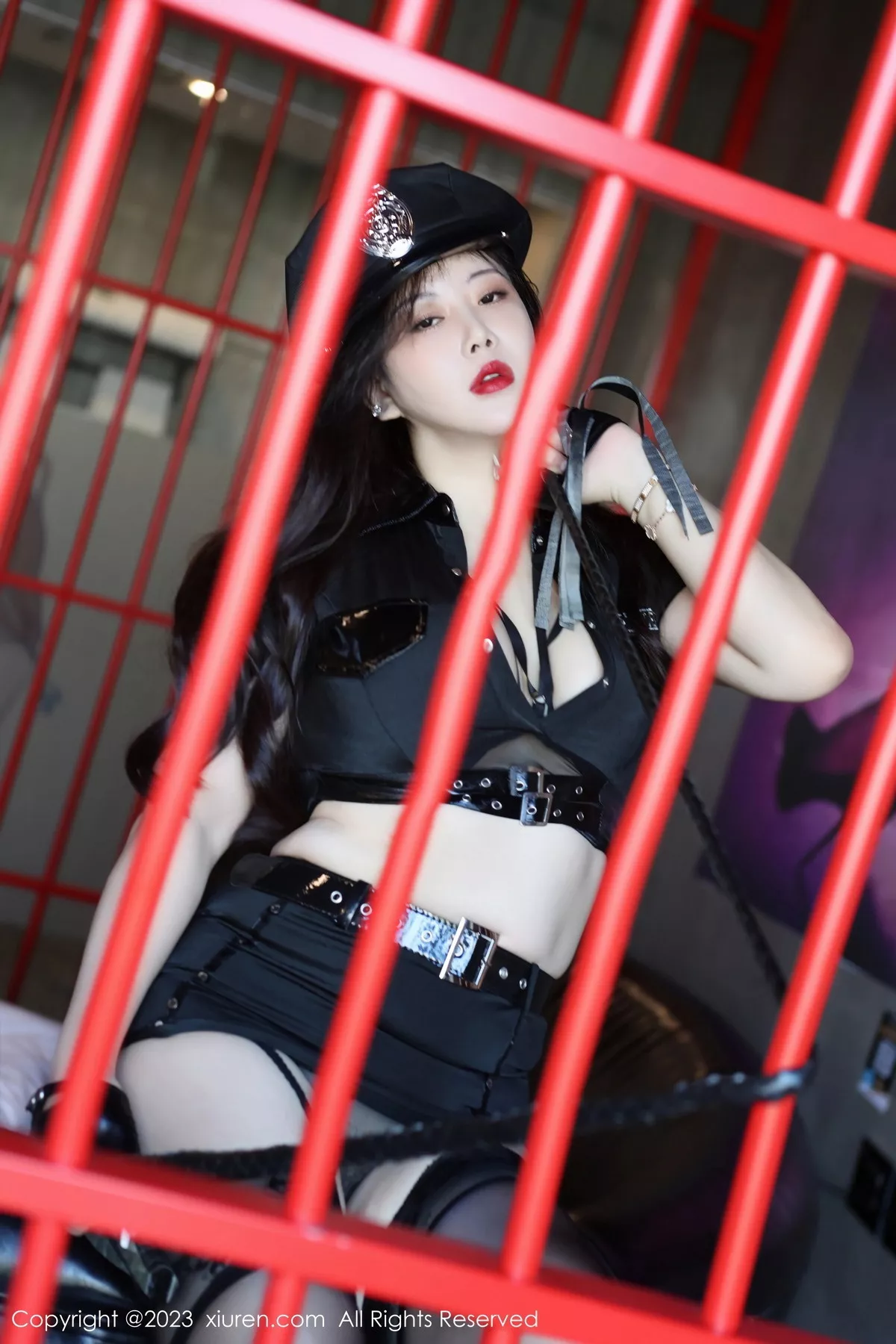 秀人集.com_[XiuRen秀人网]No.7622_模特王婉悠Queen黑色情趣制服露蕾丝内衣配黑丝吊袜诱惑写真62P