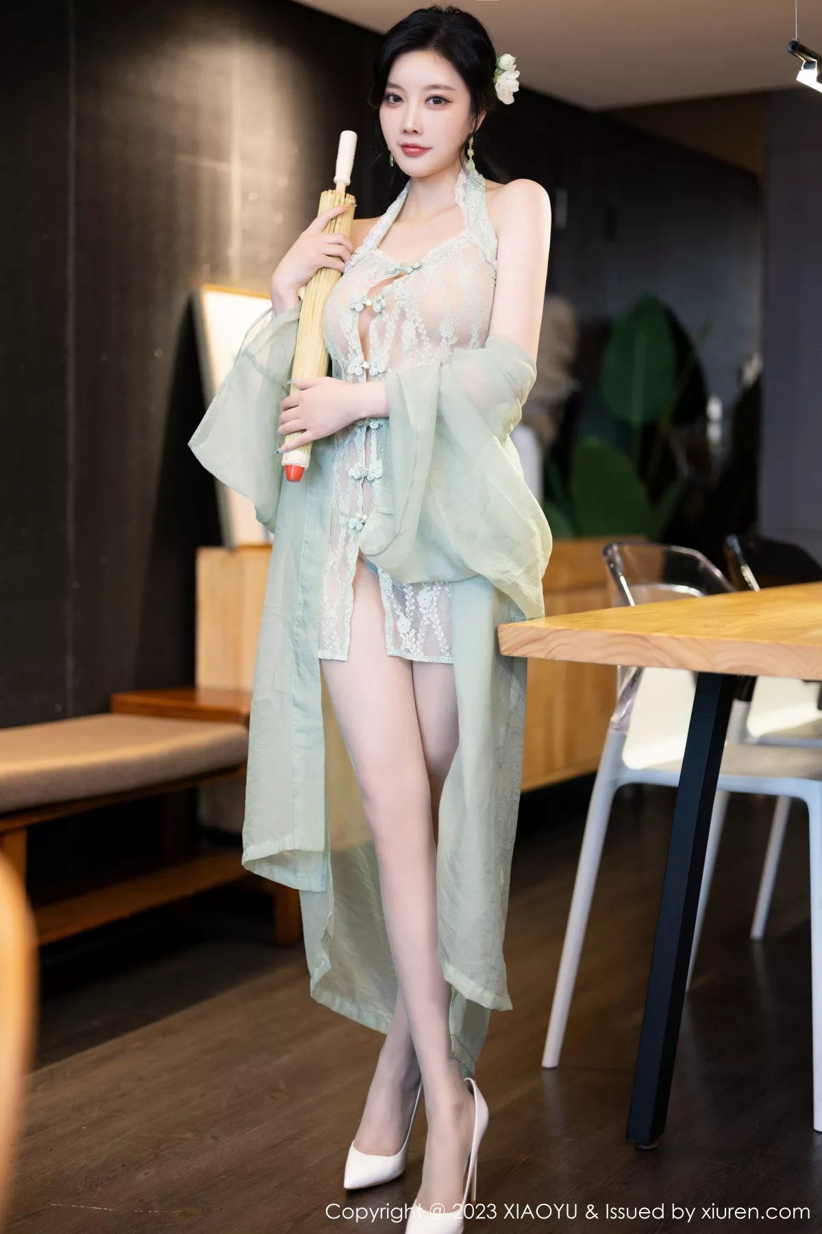 秀人集.com_[XiaoYu画语界]Vol.1143_女神杨晨晨性感淡绿薄纱短裙露绿灰色蕾丝情趣服完美诱惑写真93P