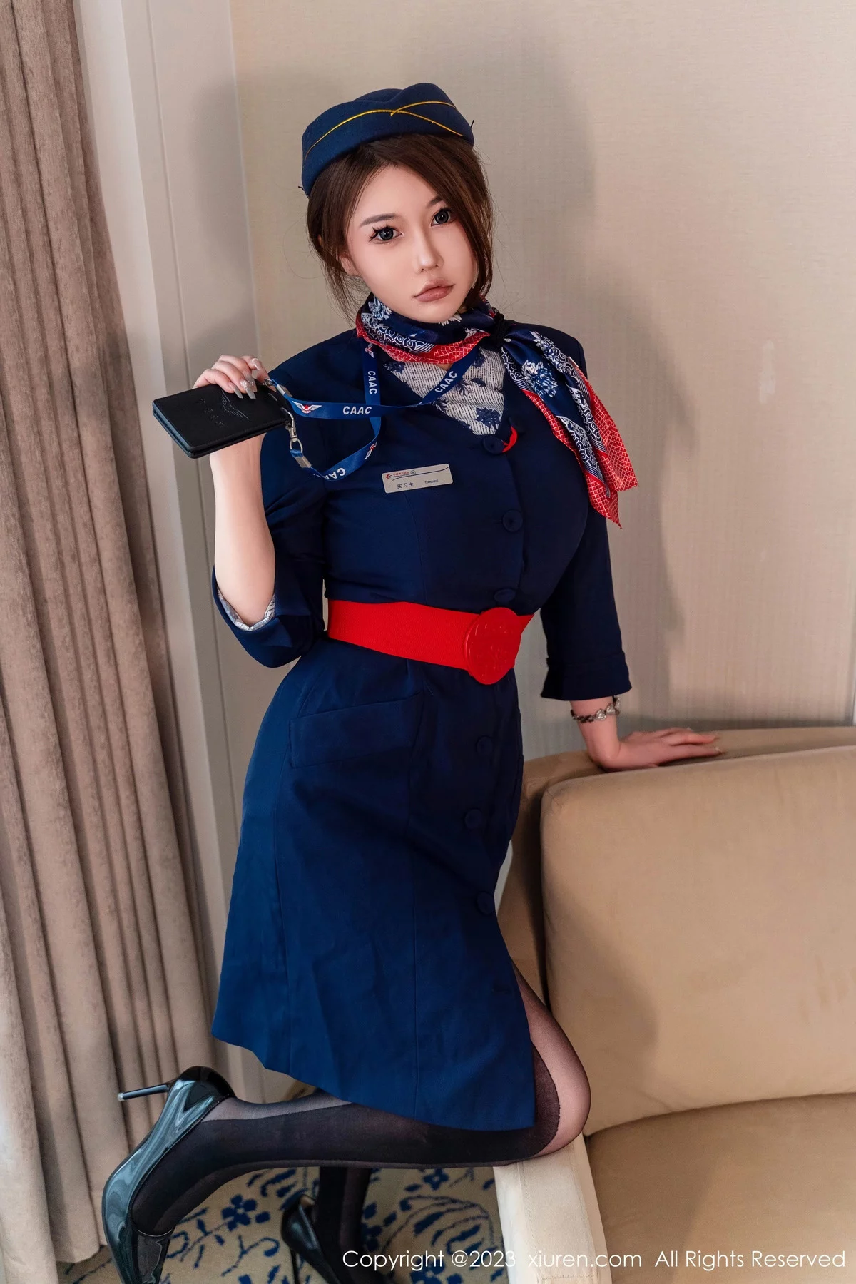 秀人集.com_[XiuRen秀人网]No.7879_模特甜妮性感空姐制服露黑色连体情趣丝袜秀惹火身材诱惑写真64P