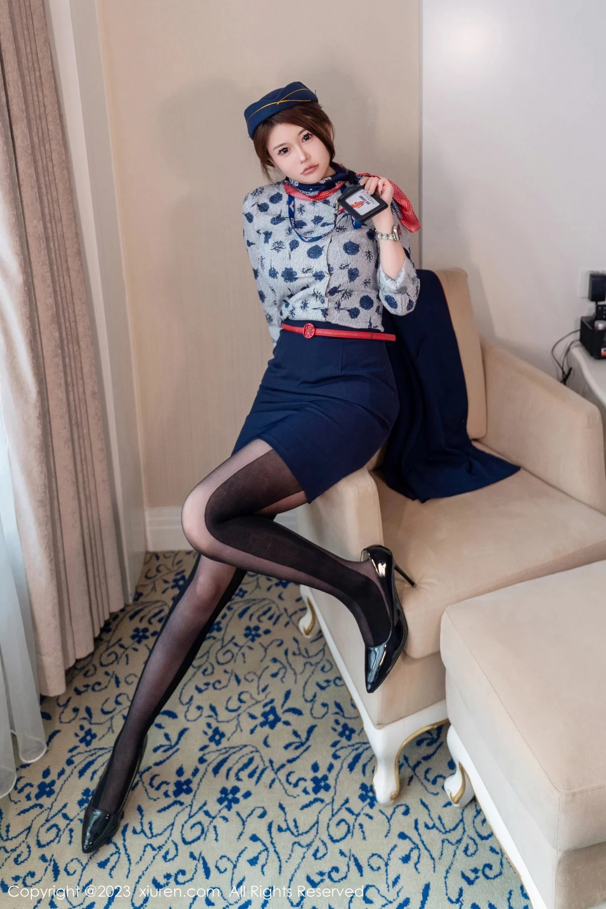 秀人集.com_[XiuRen秀人网]No.7879_模特甜妮性感空姐制服露黑色连体情趣丝袜秀惹火身材诱惑写真64P