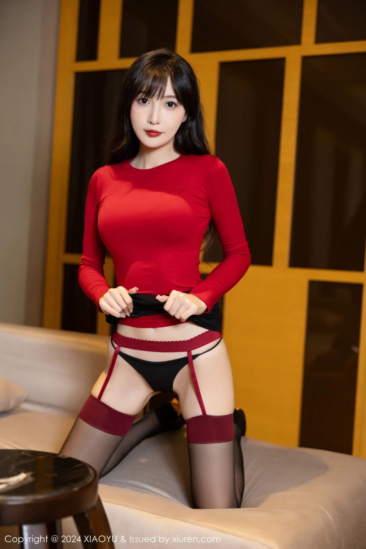 秀人集.com_[XiaoYu画语界]Vol.1189_模特林星阑浴室性感红色上衣露黑色内衣配黑丝吊袜迷人诱惑写真84P