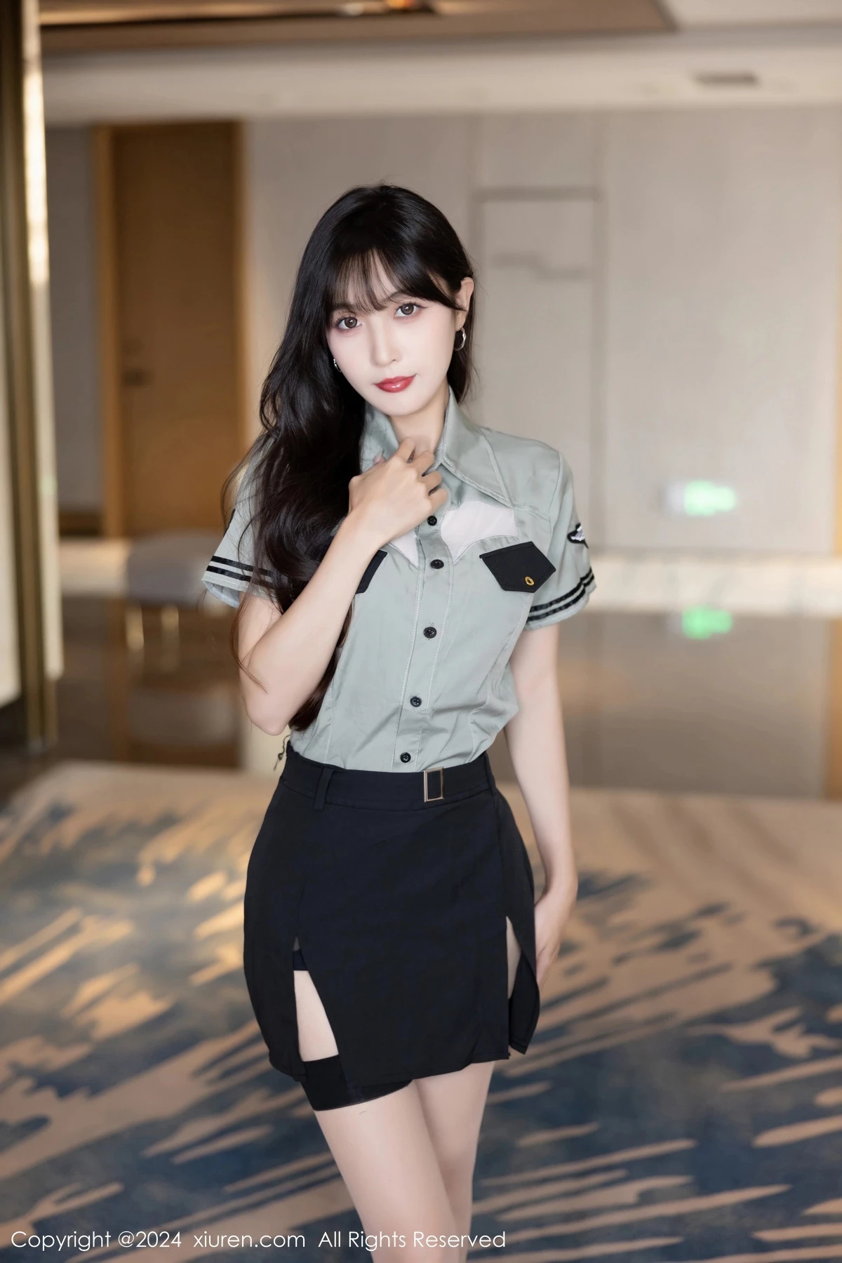 秀人集.com_[XiuRen秀人网]No.8064_模特林星阑性感制服露黑色内衣配黑丝吊袜秀曼妙身姿诱惑写真84P