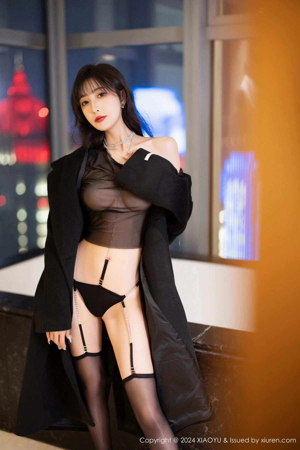 秀人集.com_[XiaoYu画语界]Vol.1215_模特林星阑性感黑色轻透内衣配黑丝吊袜秀曼妙身姿迷人诱惑写真93P