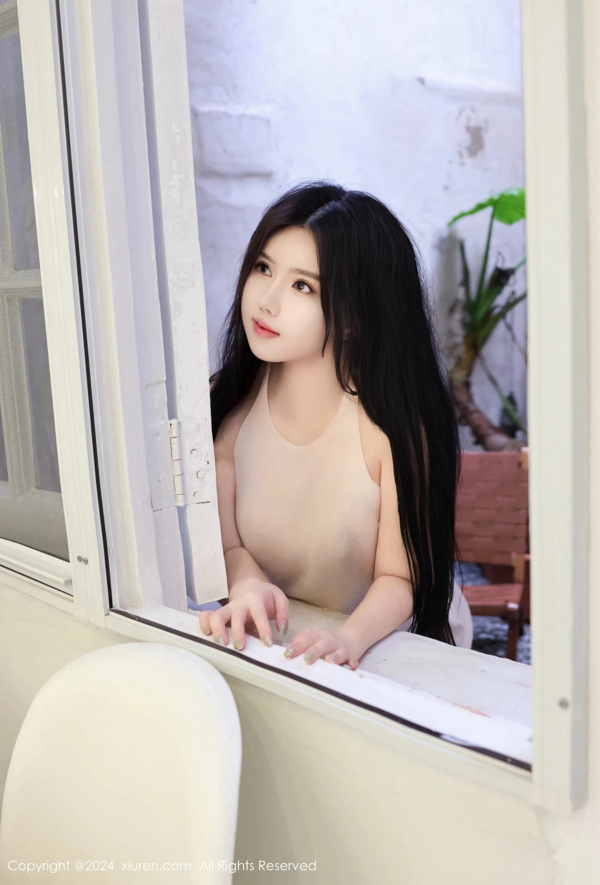 秀人集.com_[XiuRen秀人网]No.8483_模特小薯条nienie性感白色连衣短裙配超薄肉丝秀完美身材诱惑写真78P