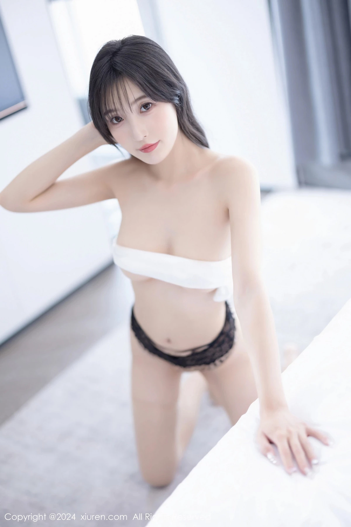 秀人集.com_[XiuRen秀人网]No.8504_模特林星阑性感白色短T配牛仔短裤露黑色蕾丝内衣撩人诱惑写真81P