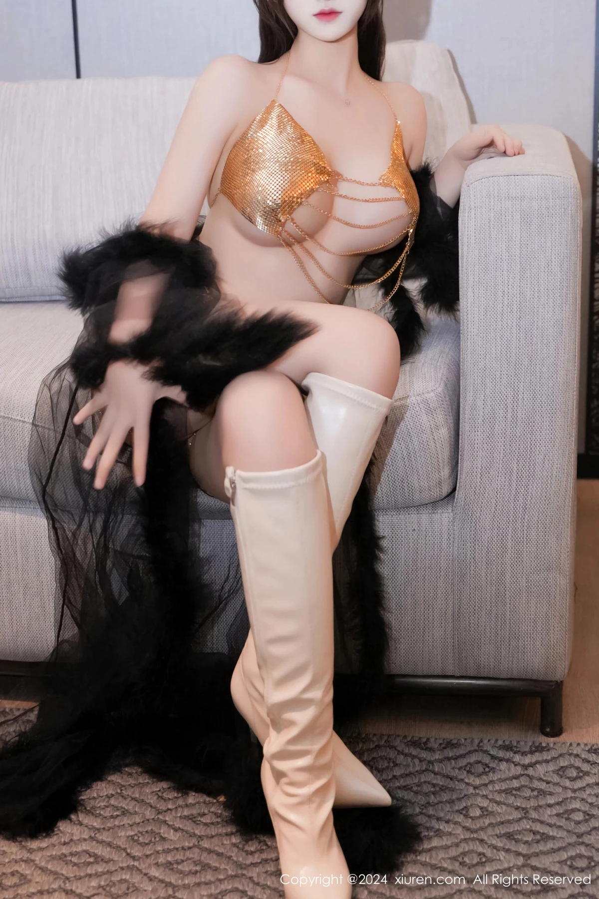 秀人集.com_[XiuRen秀人网]No.8686_模特奶茶味的包子性感黑色薄纱服饰露金色情趣内衣撩人诱惑写真80P