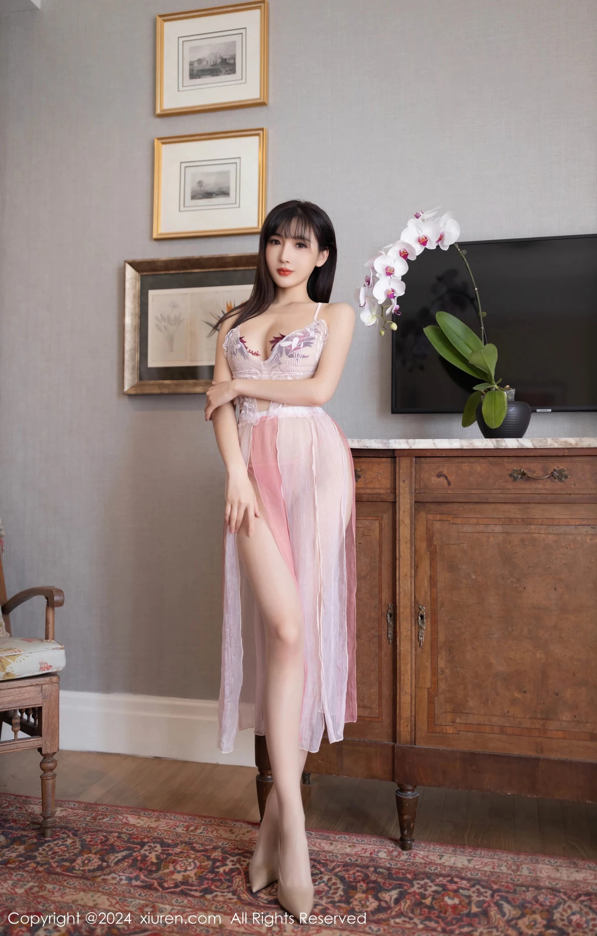 秀人集.com_[XiuRen秀人网]No.8954_模特陆萱萱性感粉色薄纱裙露粉色内衣配超薄肉丝撩人诱惑写真80P