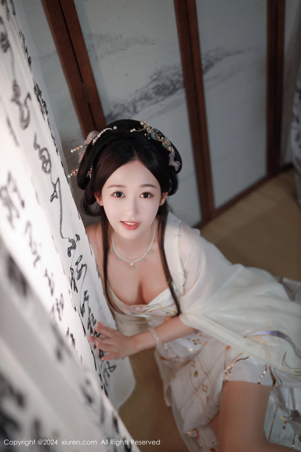 秀人集.com_[XiuRen秀人网]No.8898_模特唐安琪性感浅色古装服饰配超薄无内肉丝秀曼妙身姿诱惑写真81P