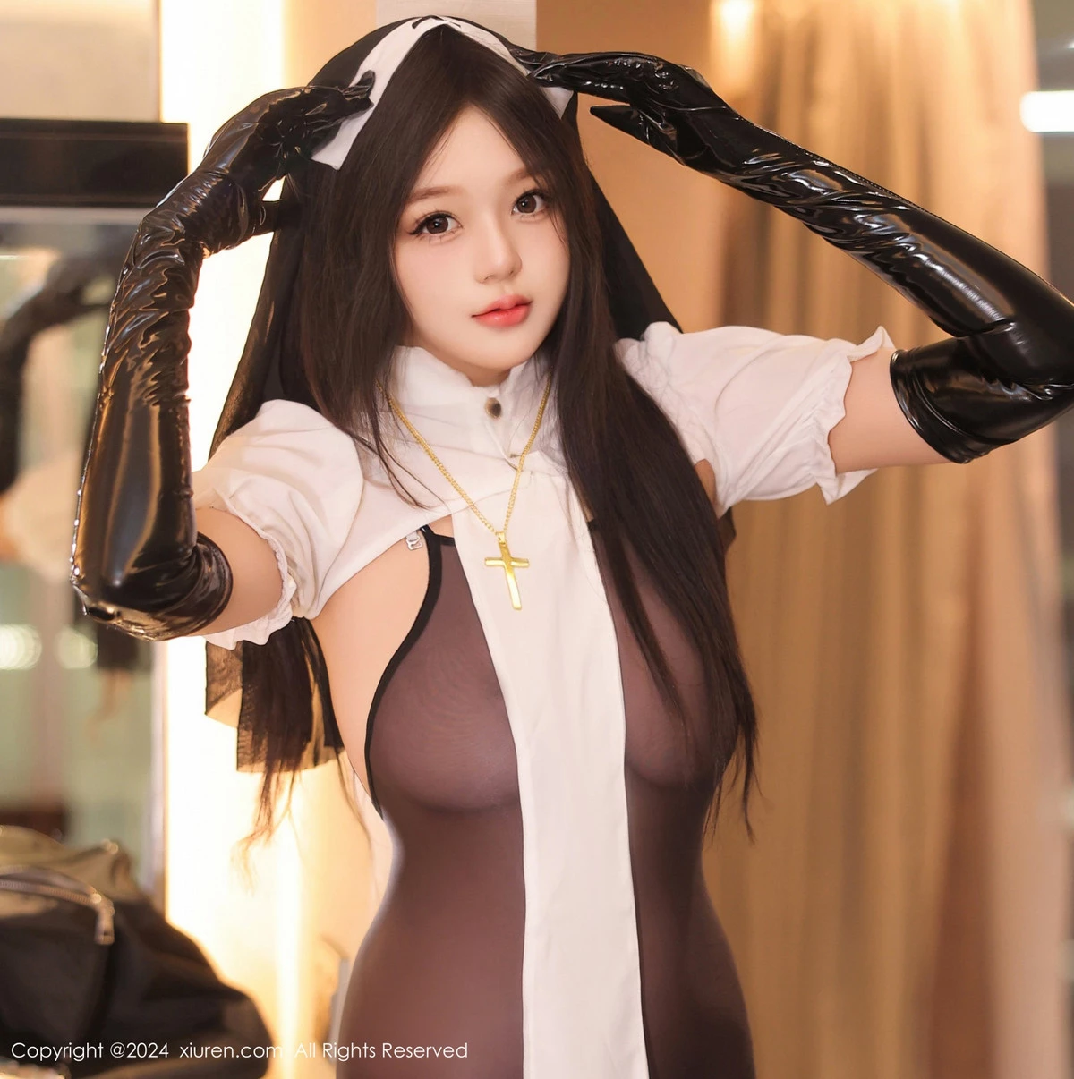 秀人集.com_[XiuRen秀人网]No.9152_模特柚柚小奶瓶性感修女服饰露超薄连体黑丝秀凹凸身材诱惑写真64P