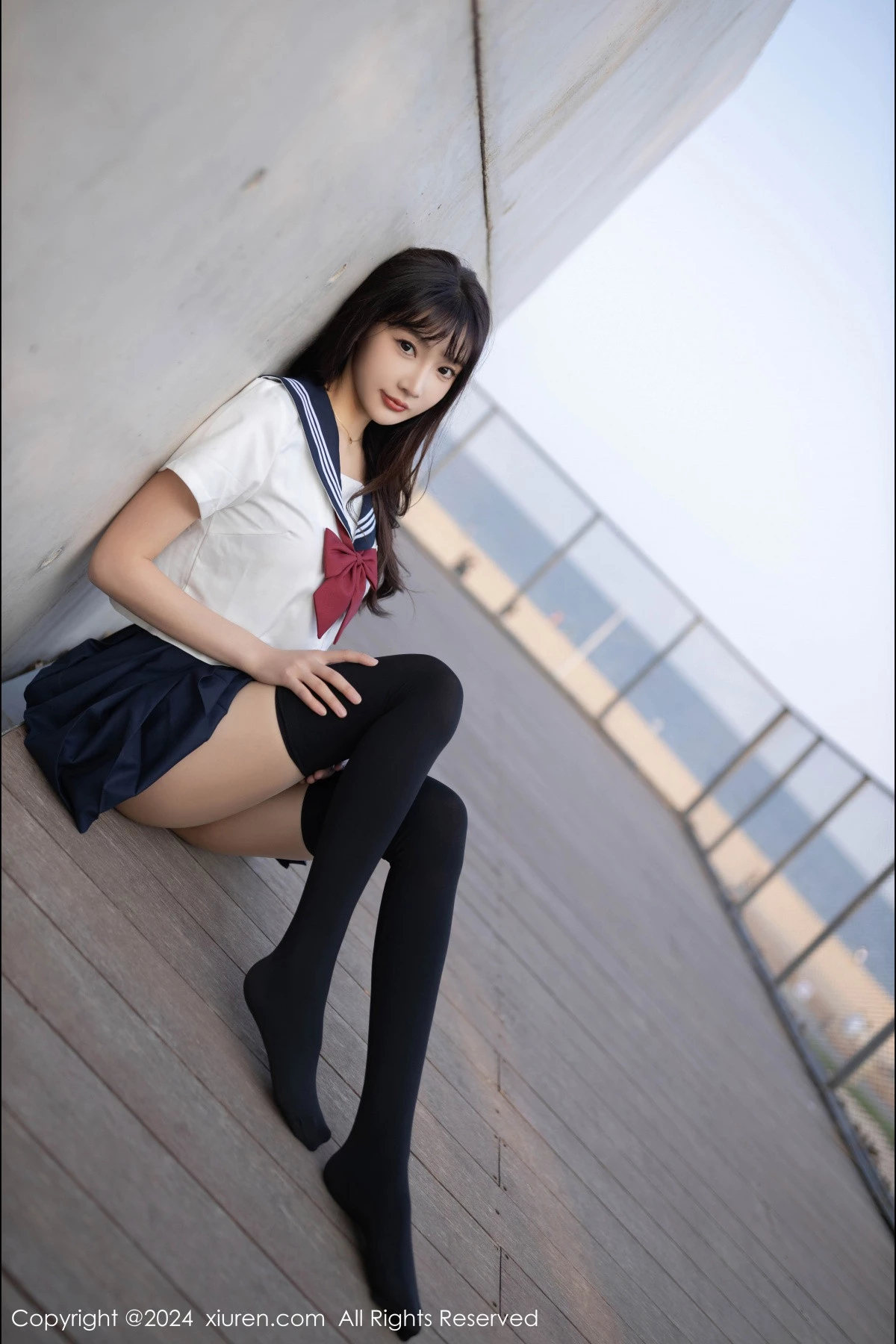 秀人集.com_[XiuRen秀人网]No.9305_模特陆萱萱性感JK制服+黑色高叉连体衣配黑丝袜秀美腿诱惑写真80P