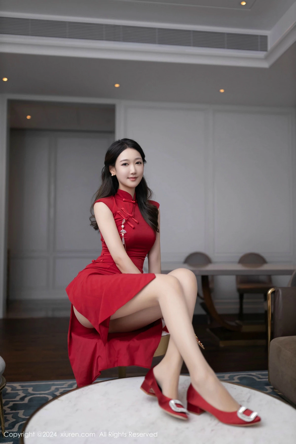 秀人集.com_[XiuRen秀人网]No.9463_模特唐安琪性感红色旗袍露红色内衣配超薄肉丝秀曼妙身姿诱惑写真81P