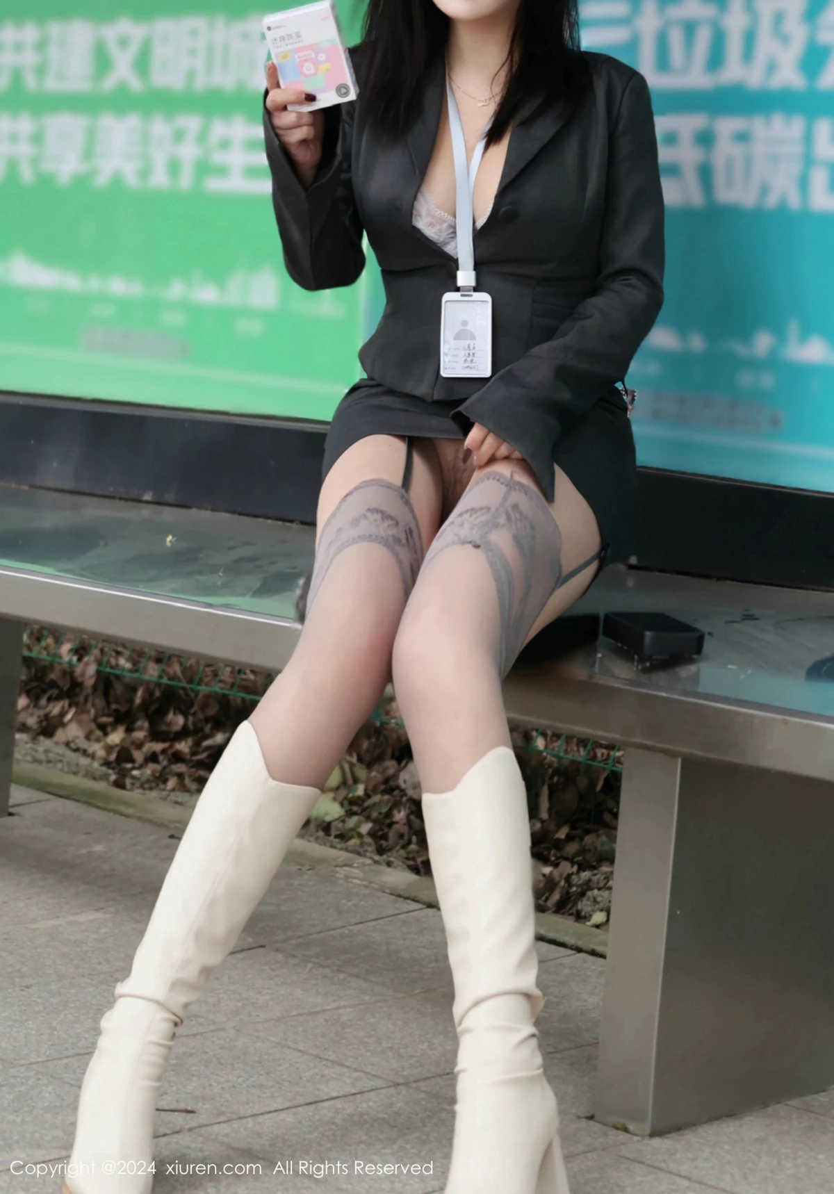 秀人集.com_[XiuRen秀人网]No.9595_模特小薯条nienie性感OL制服露情趣内衣配灰丝吊袜秀美腿诱惑写真76P