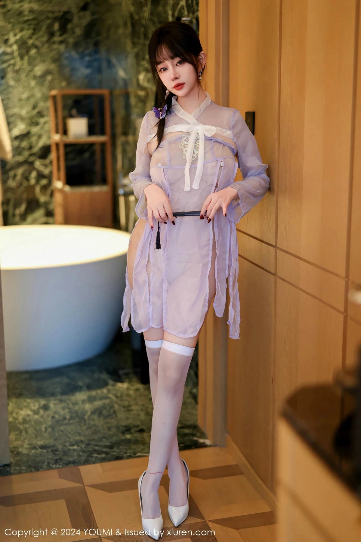 秀人集.com_[YouMi尤蜜荟]Vol.1114_女神王雨纯性感轻透浅紫色服饰配白丝袜秀火辣身材撩人诱惑写真72P